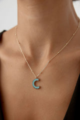 Black CZ Stone and Enamel Initial Necklace - 18K Gold-Plated Sterling Silver