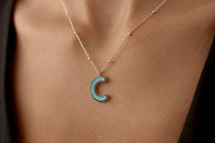 Black CZ Stone and Enamel Initial Necklace - 18K Gold-Plated Sterling Silver