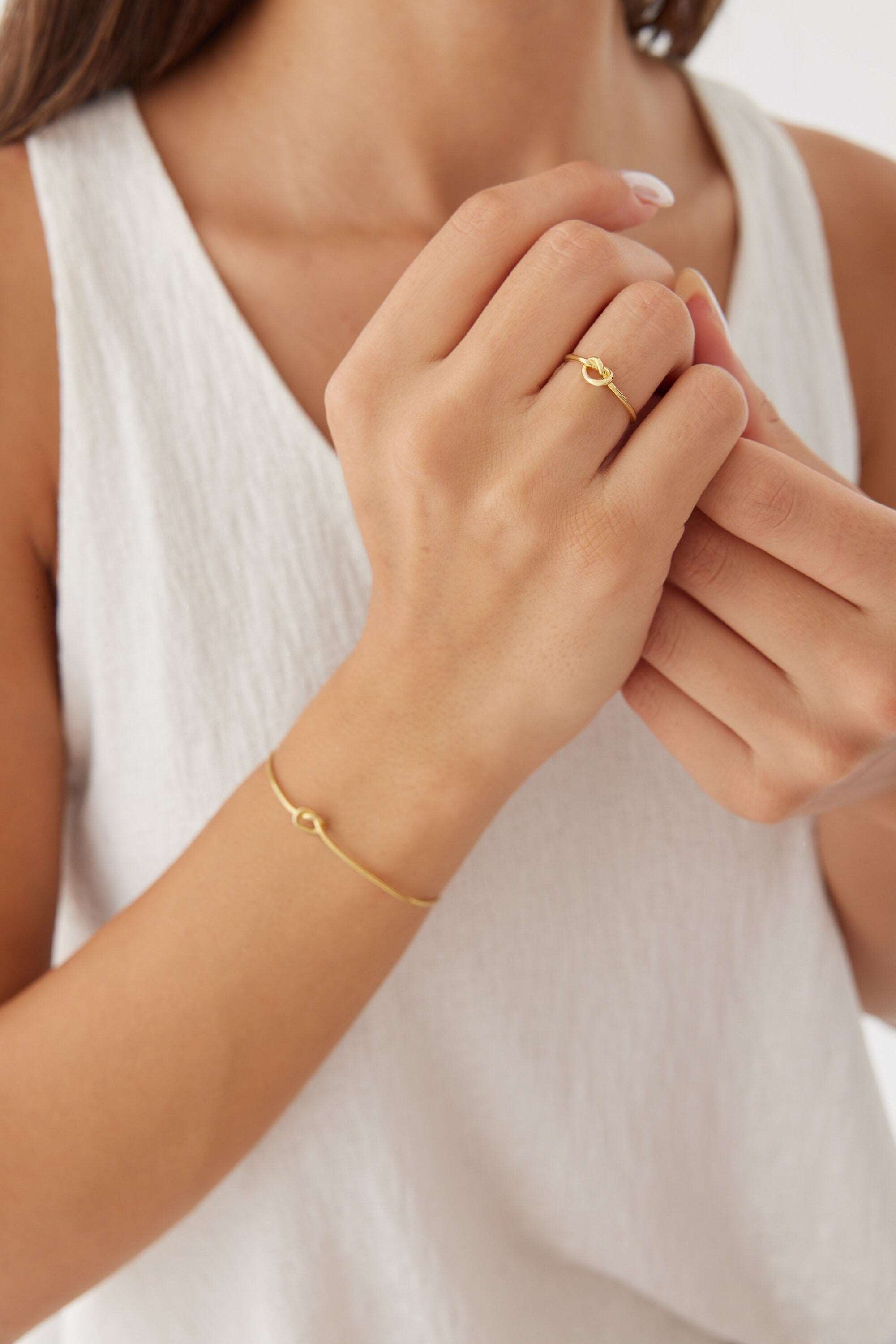 Love Knot Bangle Bracelet, 18K Gold-Plated Sterling Silver Promise & Friendship