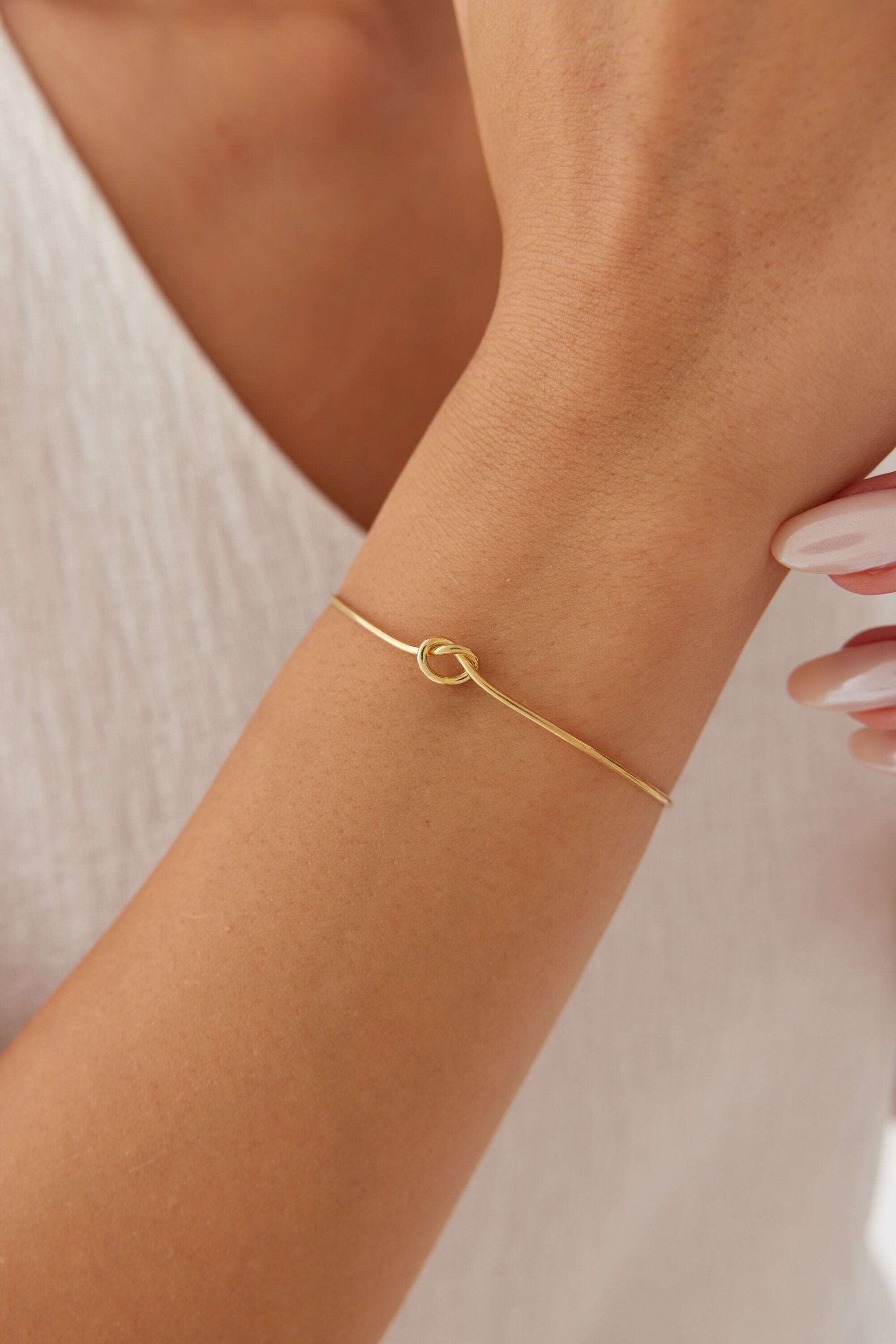Love Knot Bangle Bracelet, 18K Gold-Plated Sterling Silver Promise & Friendship