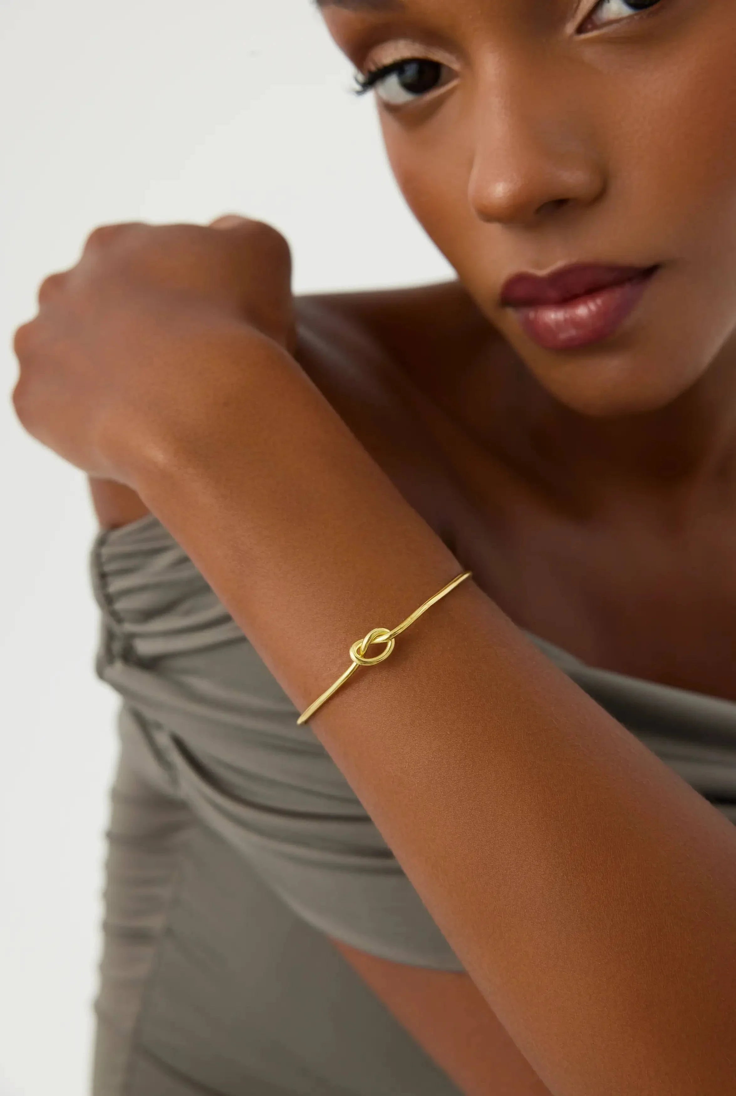 Love Knot Bangle Bracelet, 18K Gold-Plated Sterling Silver Promise & Friendship