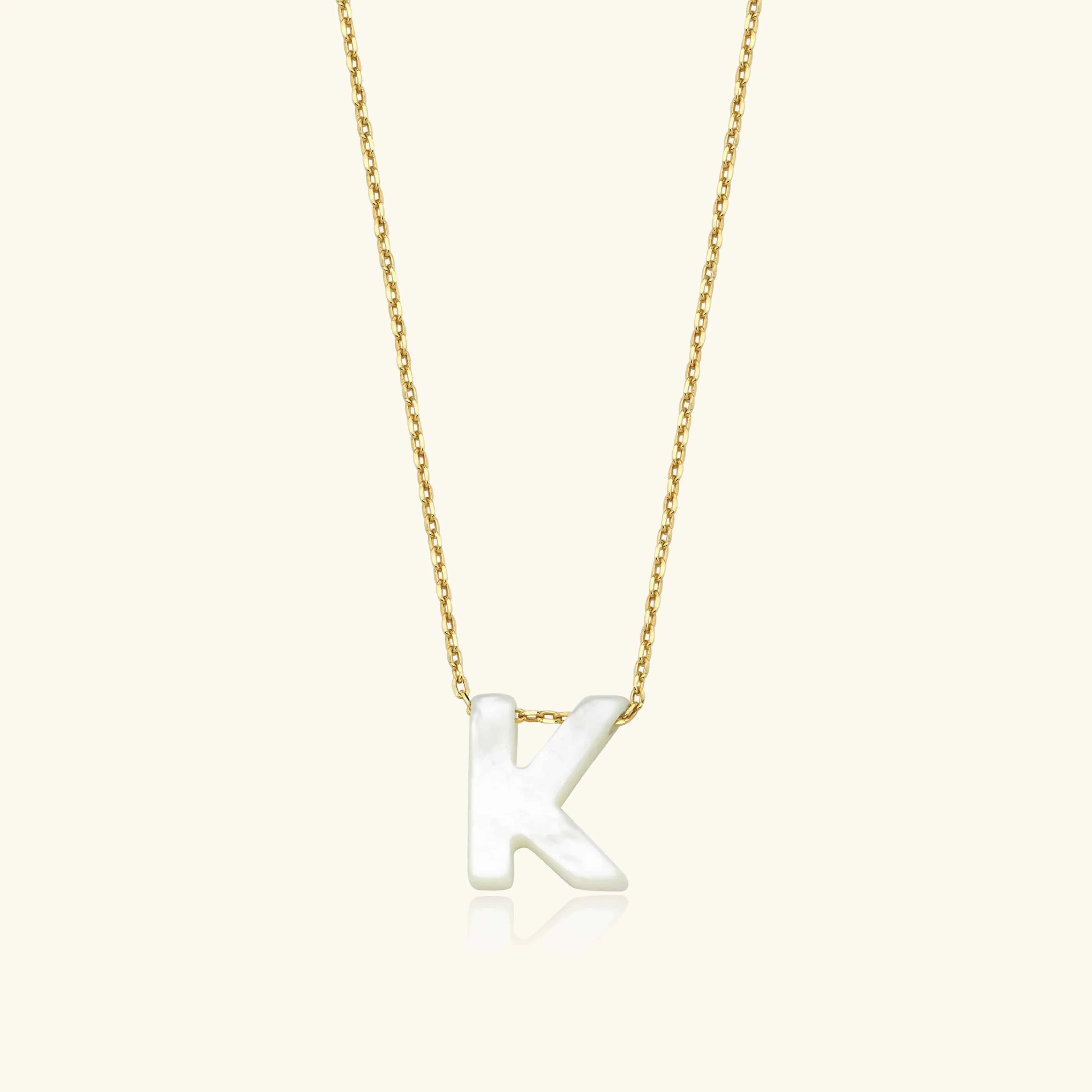 Mother of Pearl Initial Necklace – 18K Gold-Plated Sterling Silver Custom Letter Necklace