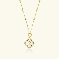 Clover Mother of Pearl Initial Pendant Necklace – 18K Gold-Plated Sterling Silver