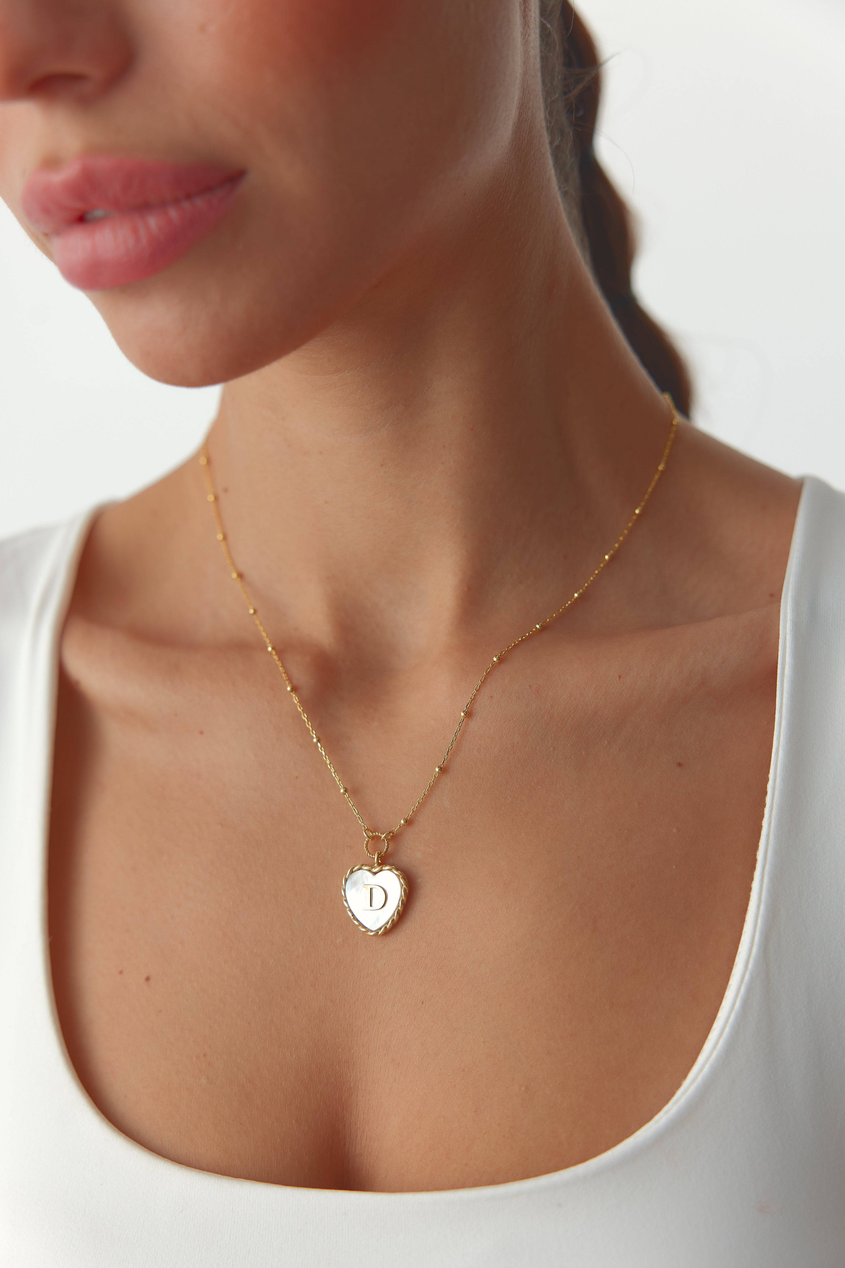 Heart Mother of Pearl Initial Necklace, Personalized 18K Gold-Plated Sterling Silver Jewelry