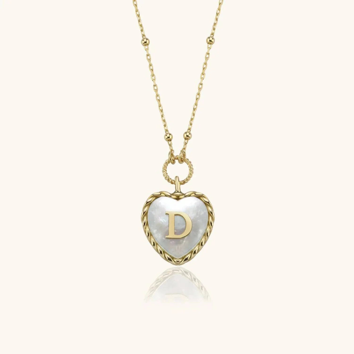 Heart Mother of Pearl Initial Necklace, Personalized 18K Gold-Plated Sterling Silver Jewelry