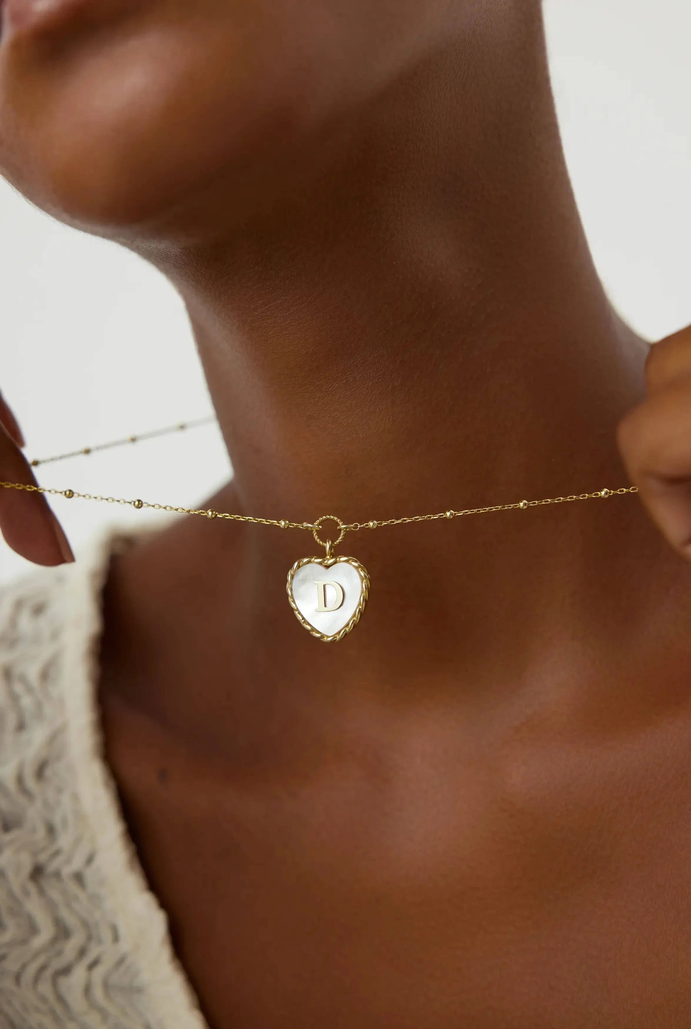 Heart Mother of Pearl Initial Necklace, Personalized 18K Gold-Plated Sterling Silver Jewelry