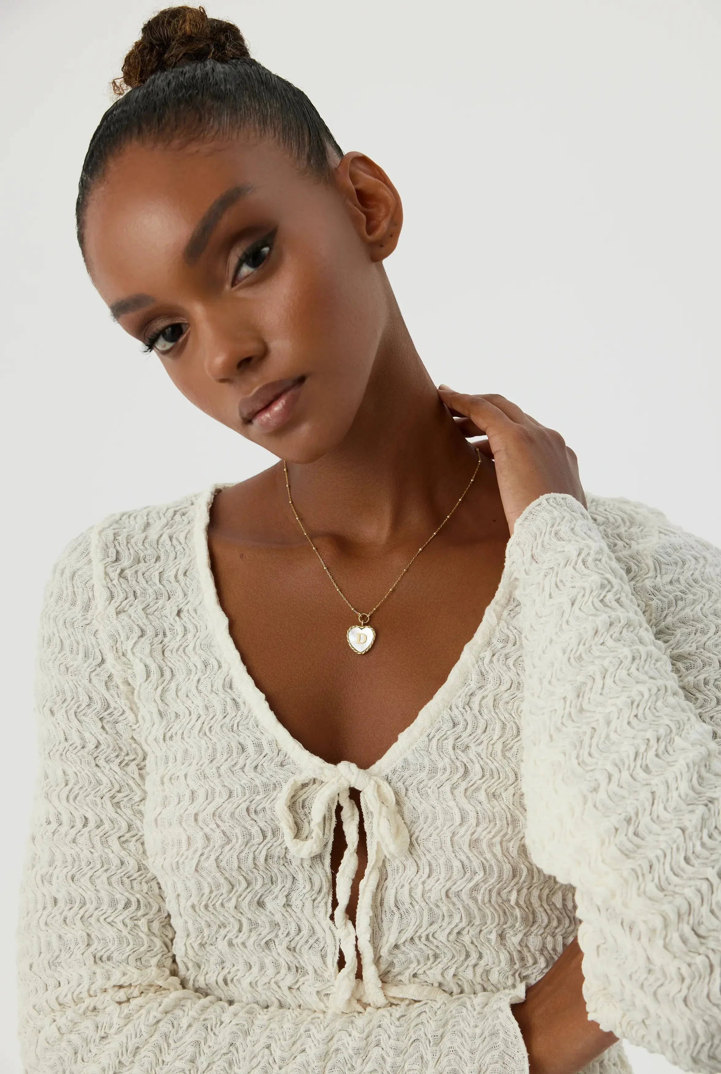 Heart Mother of Pearl Initial Necklace, Personalized 18K Gold-Plated Sterling Silver Jewelry