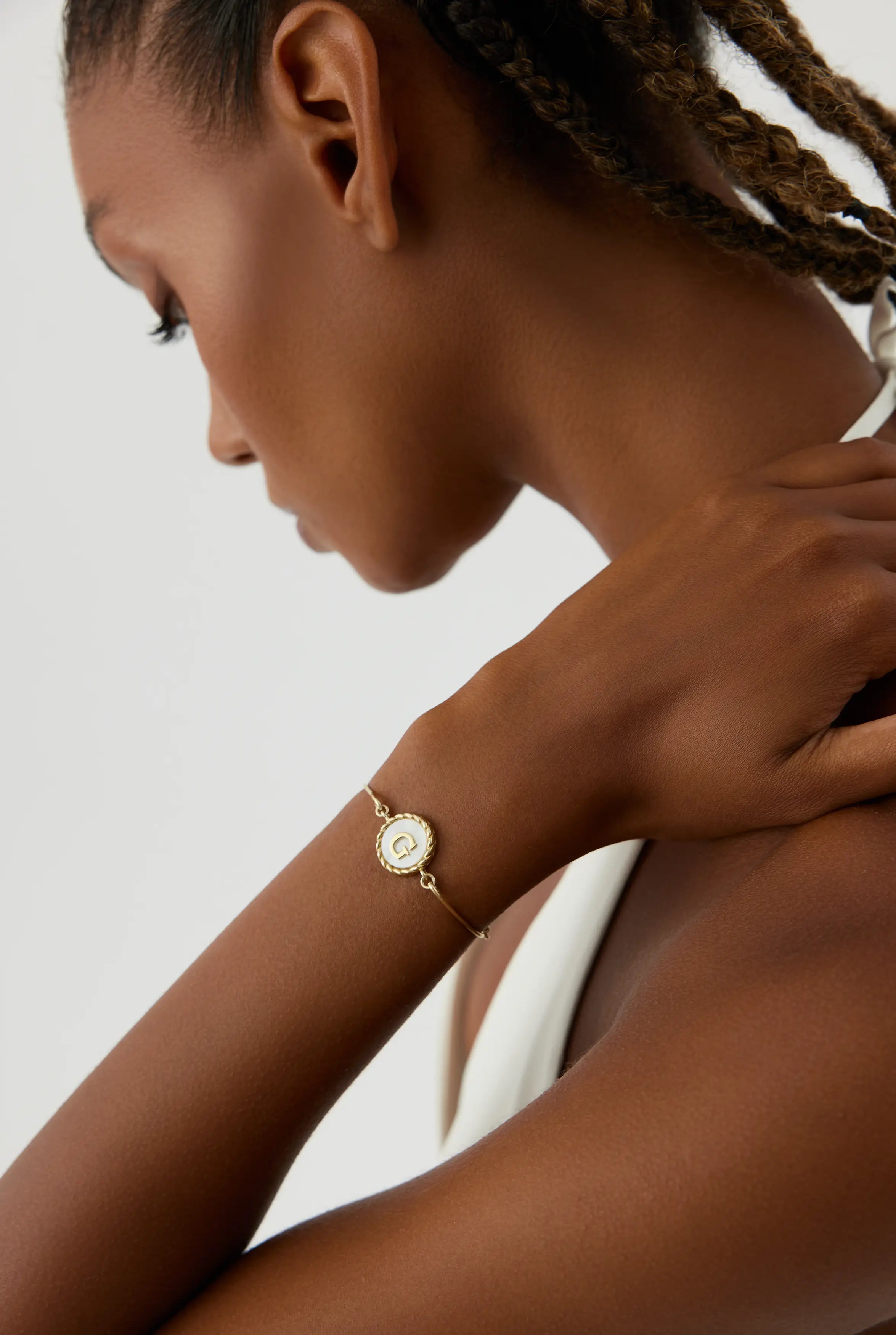 Pearl Letter Bracelet, Custom Mother of Pearl 18K Gold-Plated Sterling Silver Bracelet