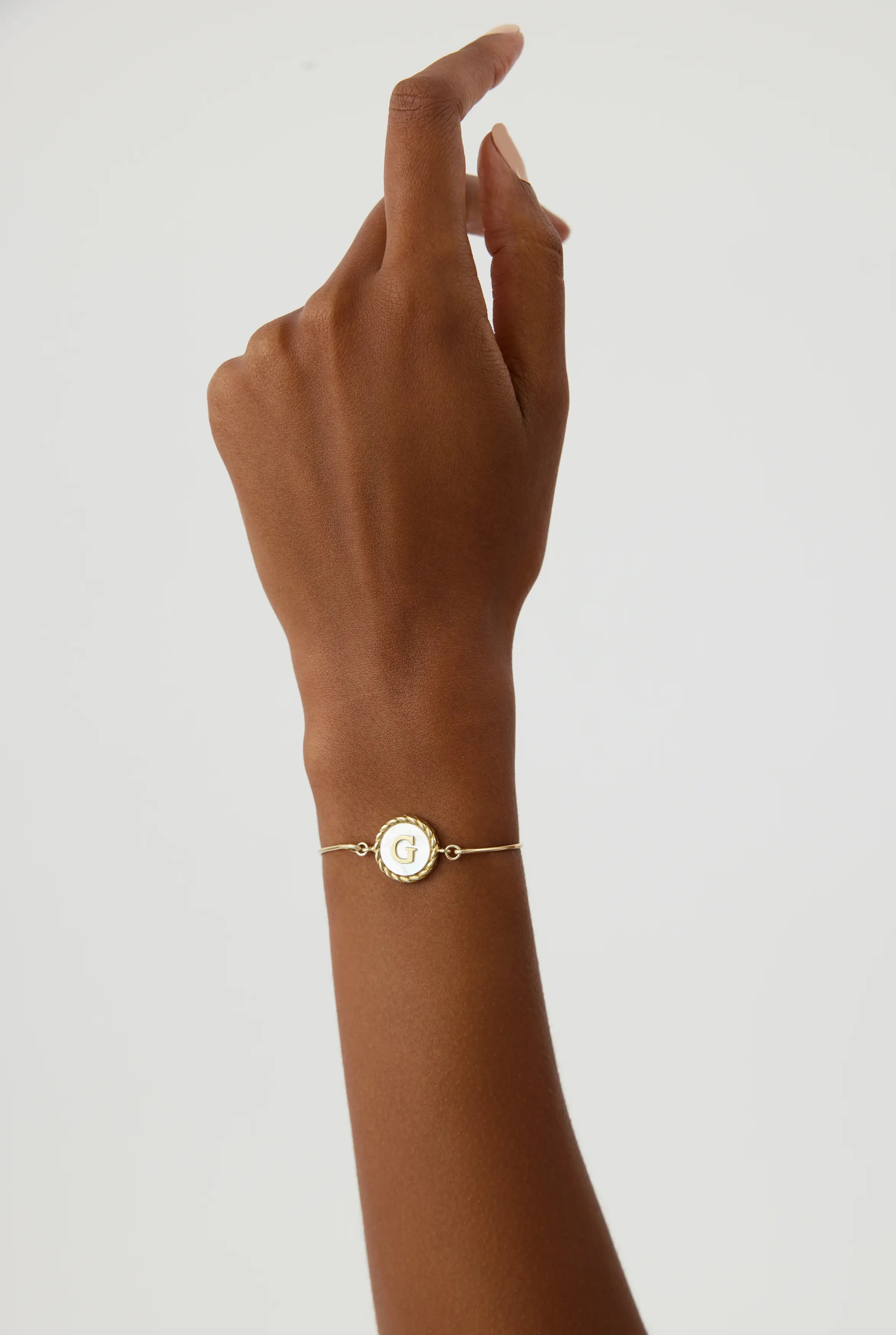 Pearl Letter Bracelet, Custom Mother of Pearl 18K Gold-Plated Sterling Silver Bracelet