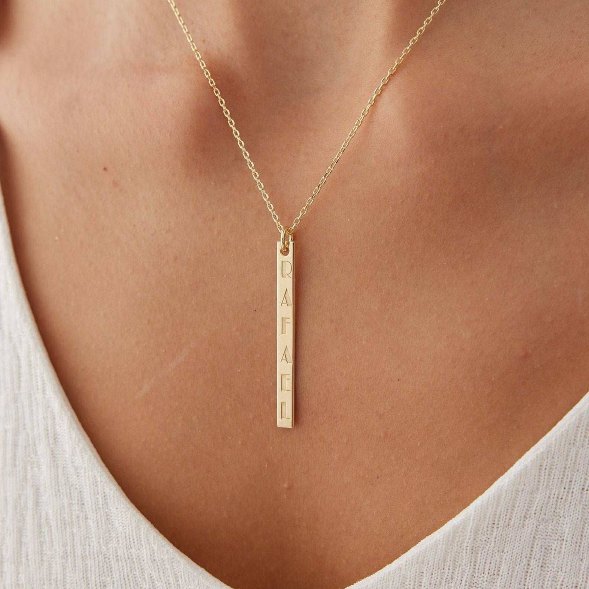 Personalized Vertical Name Bar Necklace, Letter Necklace, Name Necklace for Gift, Nameplate Necklace for Women, Gift for Mom, Gift for He