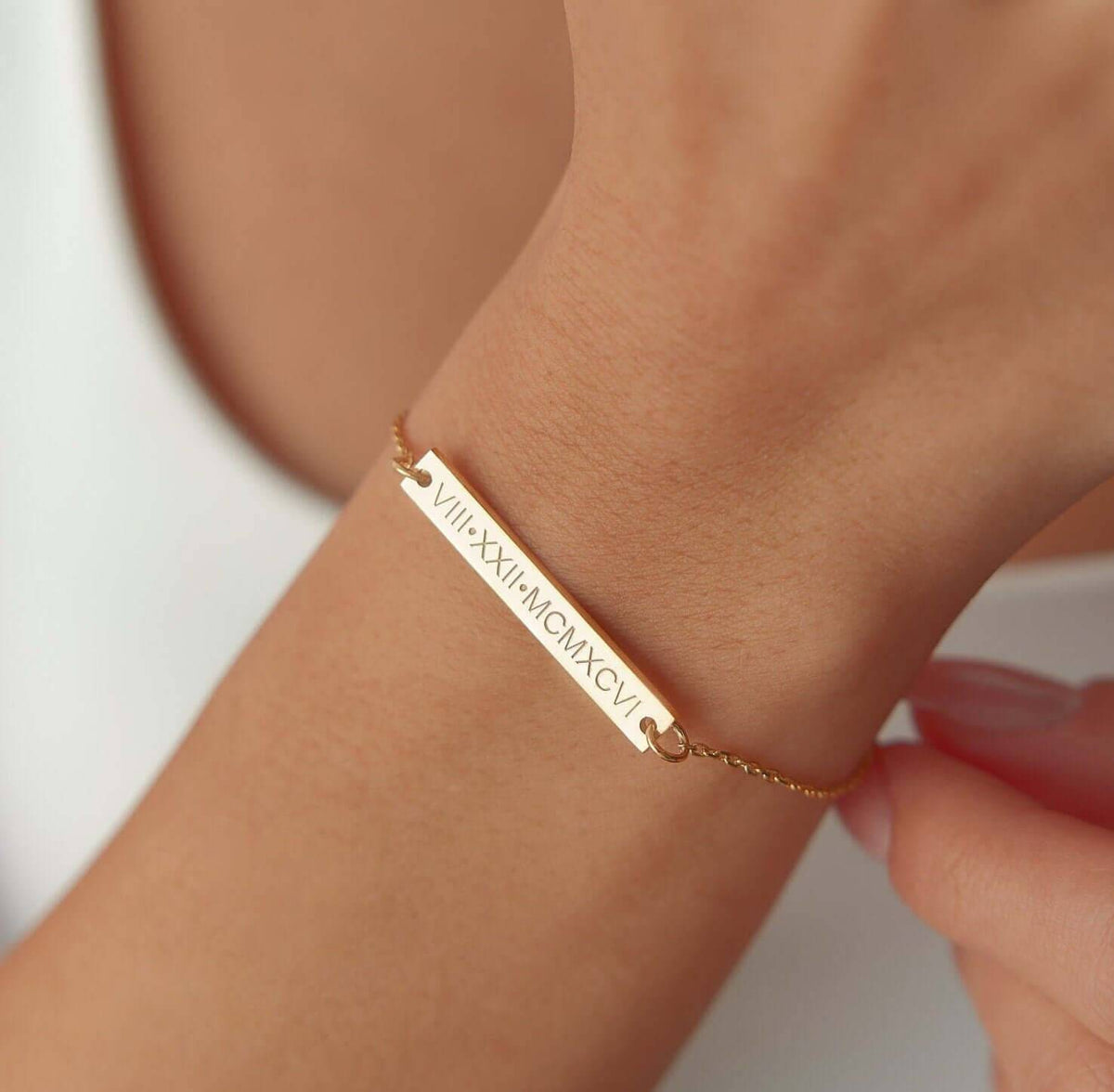 Custom Date Bracelet – 18K Gold-Plated Sterling Silver Engraved Bar Bracelet