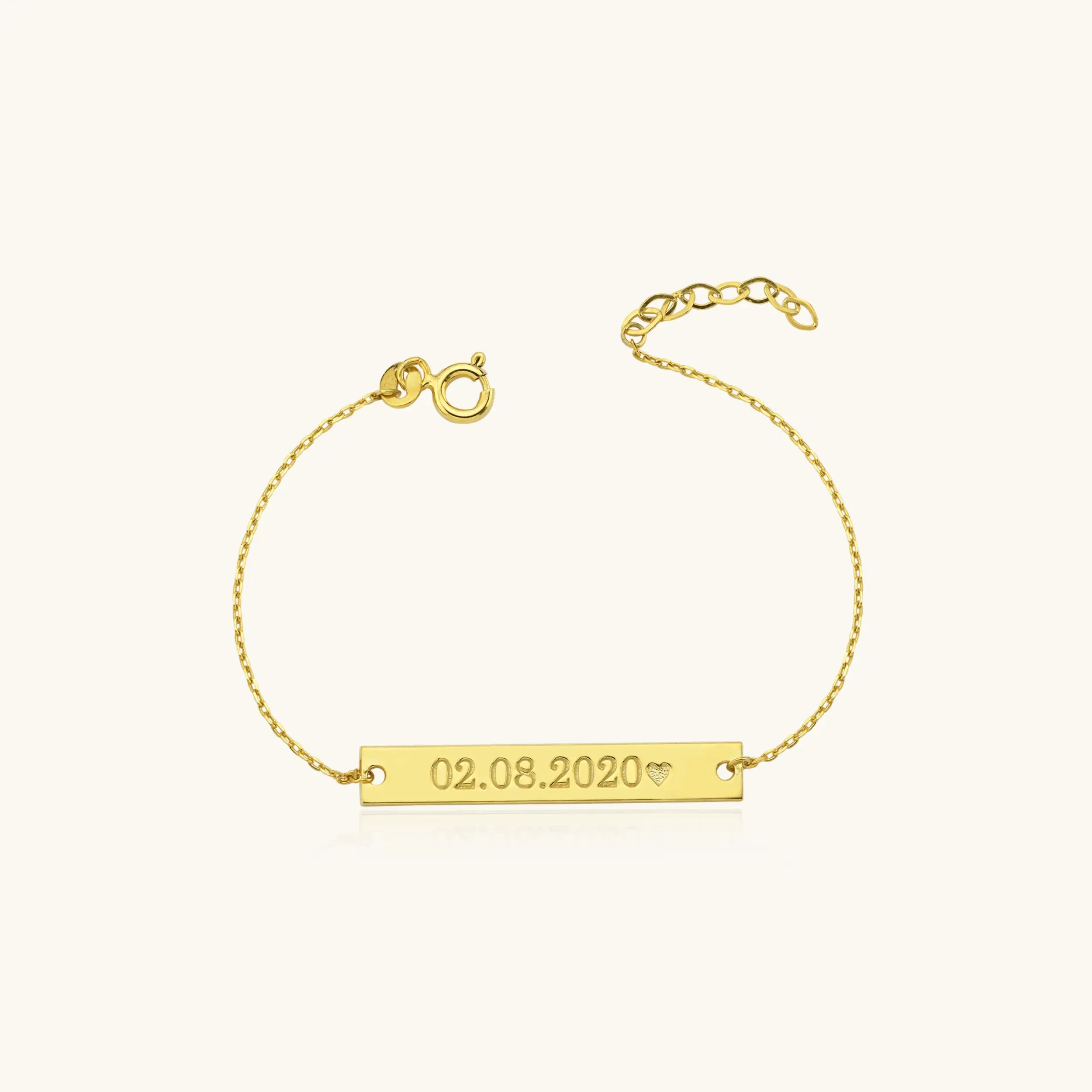 Custom Date Bracelet – 18K Gold-Plated Sterling Silver Engraved Bar Bracelet