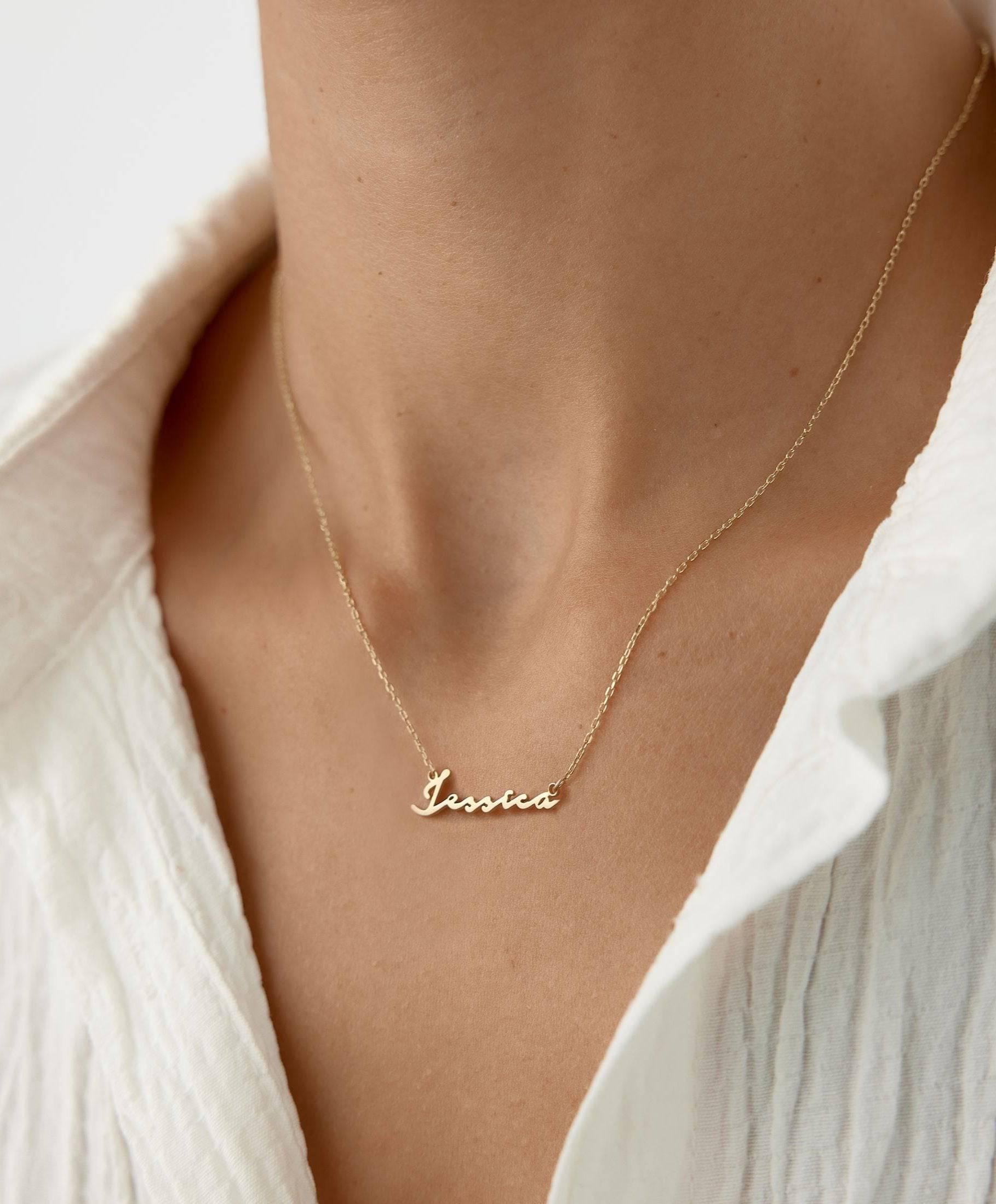 Personalized Letter Horizontal Necklace, Personalized Custom Name Necklace, High-Quality 14k Gold, Minimalist Gift for Her, Elegant Jewelry, Birthday Gift