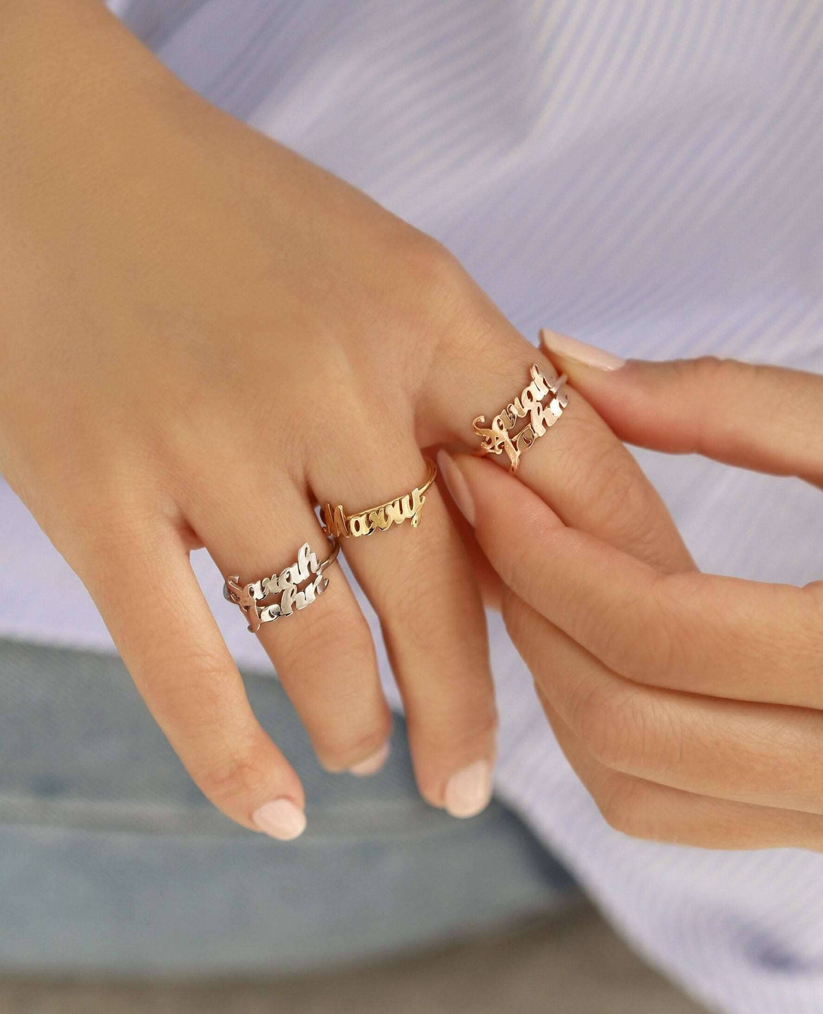 Personalized Double Name Ring - 18K Gold-Plated Sterling Silver