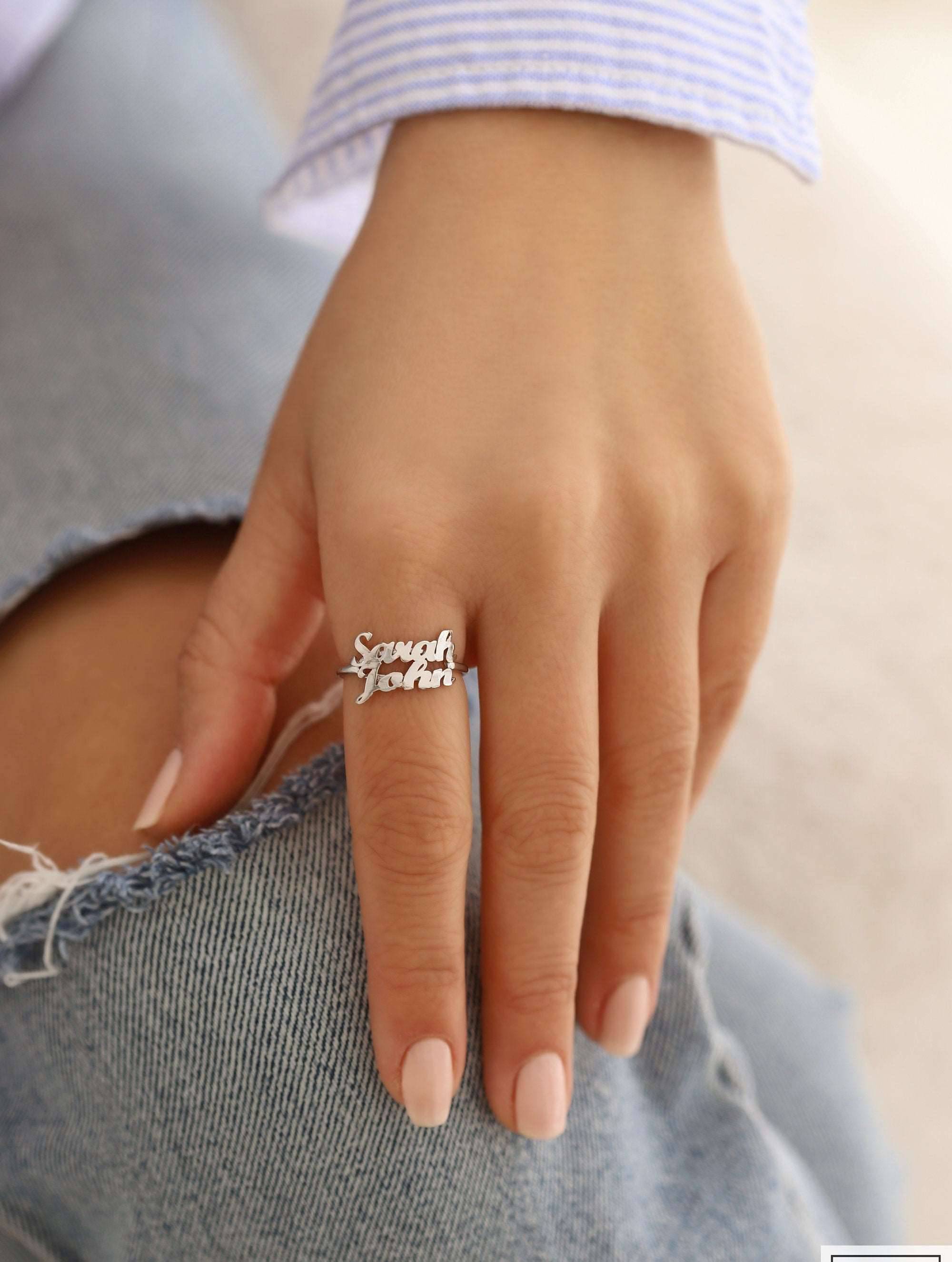 Personalized Double Name Ring - 18K Gold-Plated Sterling Silver