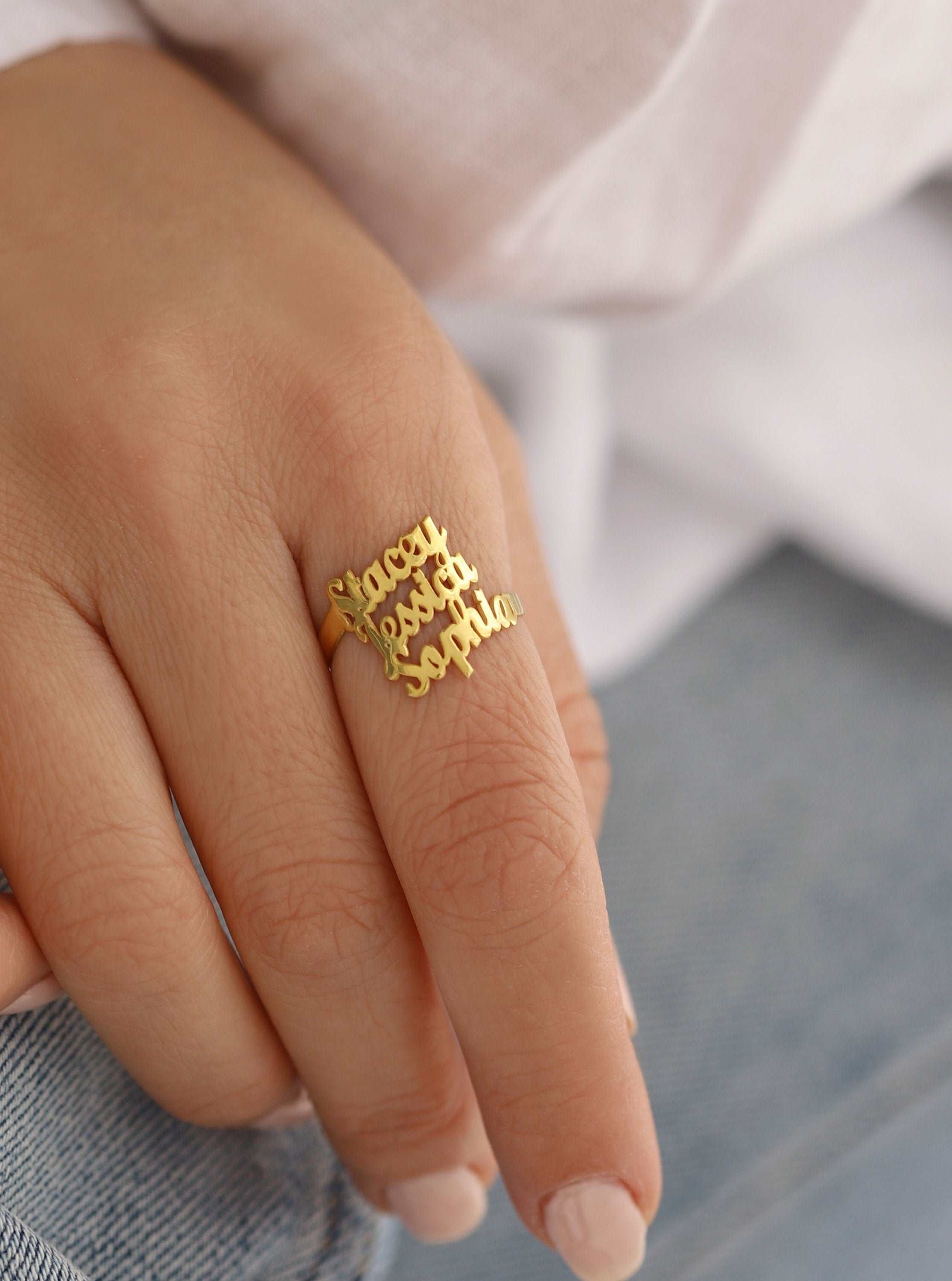 Personalized Family Name Ring - Triple Name Ring - 925K Sterling Silver for Women