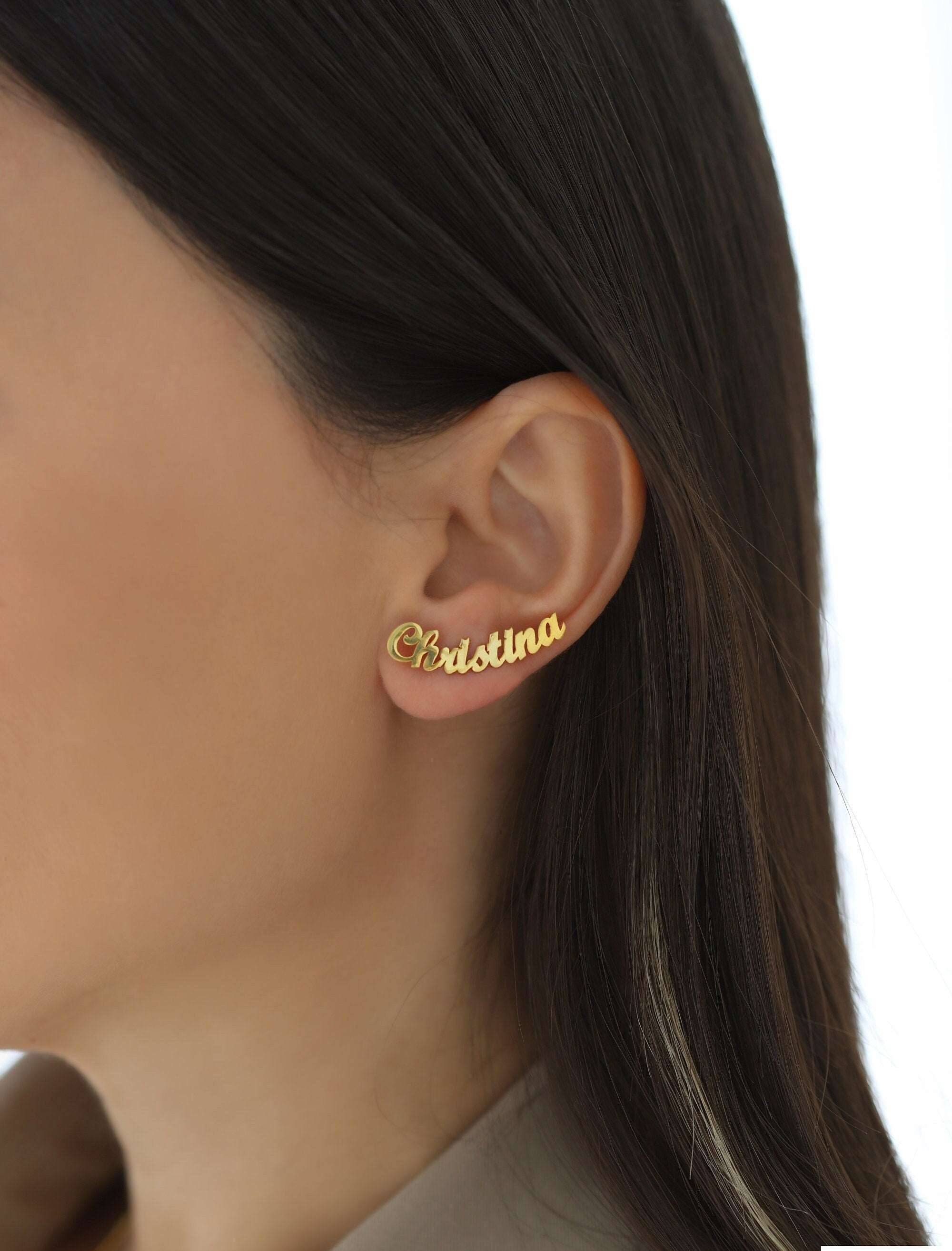 Custom Name Stud Earrings - 18K Gold-Plated Sterling Silver Personalized Earrings