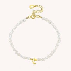 Moon and Freshwater Pearl Bracelet – 925K Sterling Silver with 18K Gold-Plating