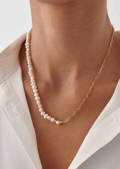 Handmade Freshwater Pearl Beaded Chain Necklace, 18K Gold-Plated Sterling Silver