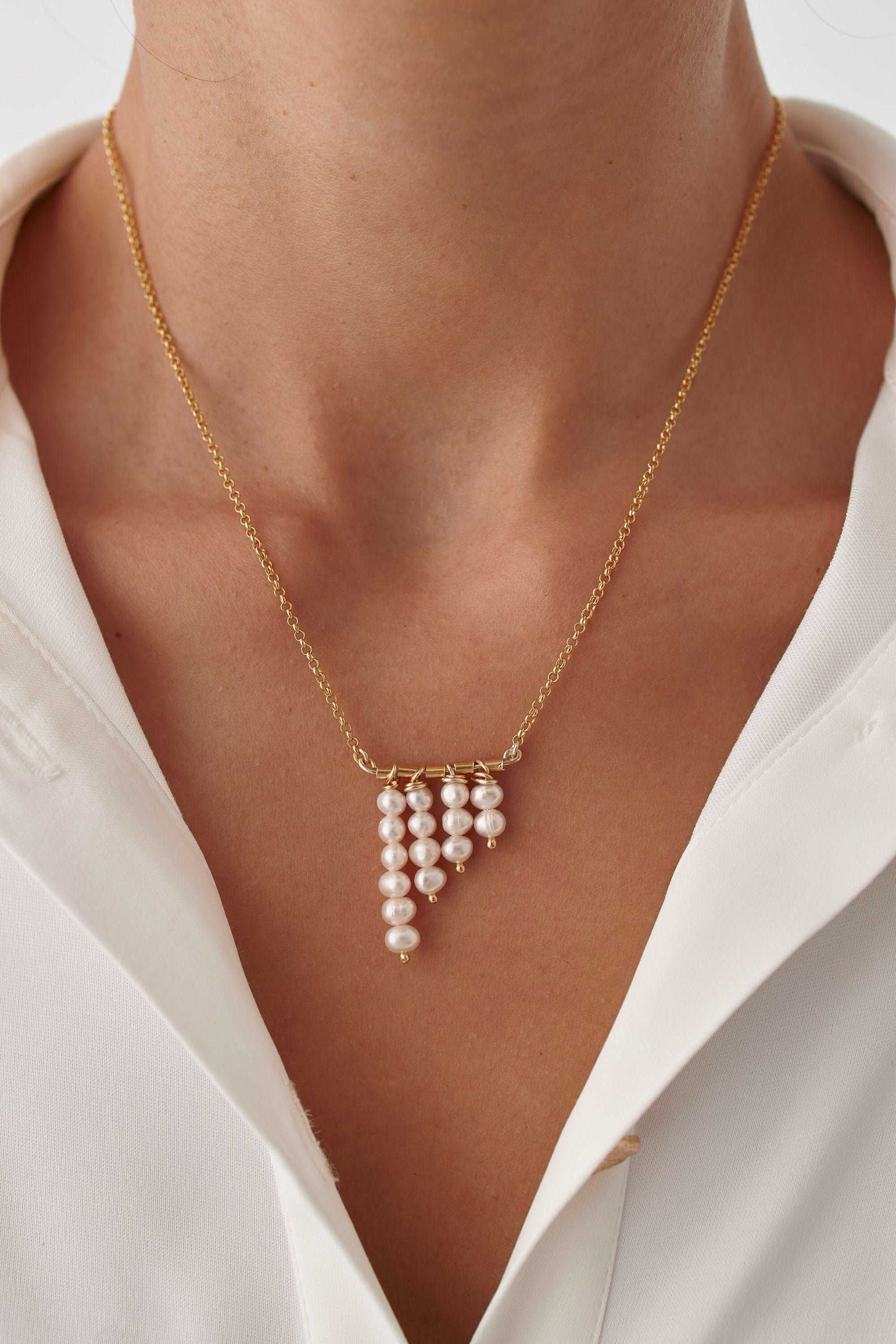 Handmade Freshwater Pearl Necklace: 18K Gold & 925 Sterling Silver