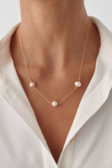 Single Pearl Necklace – 18K Gold-Plated Sterling Silver Simple Pearl Pendant Necklace