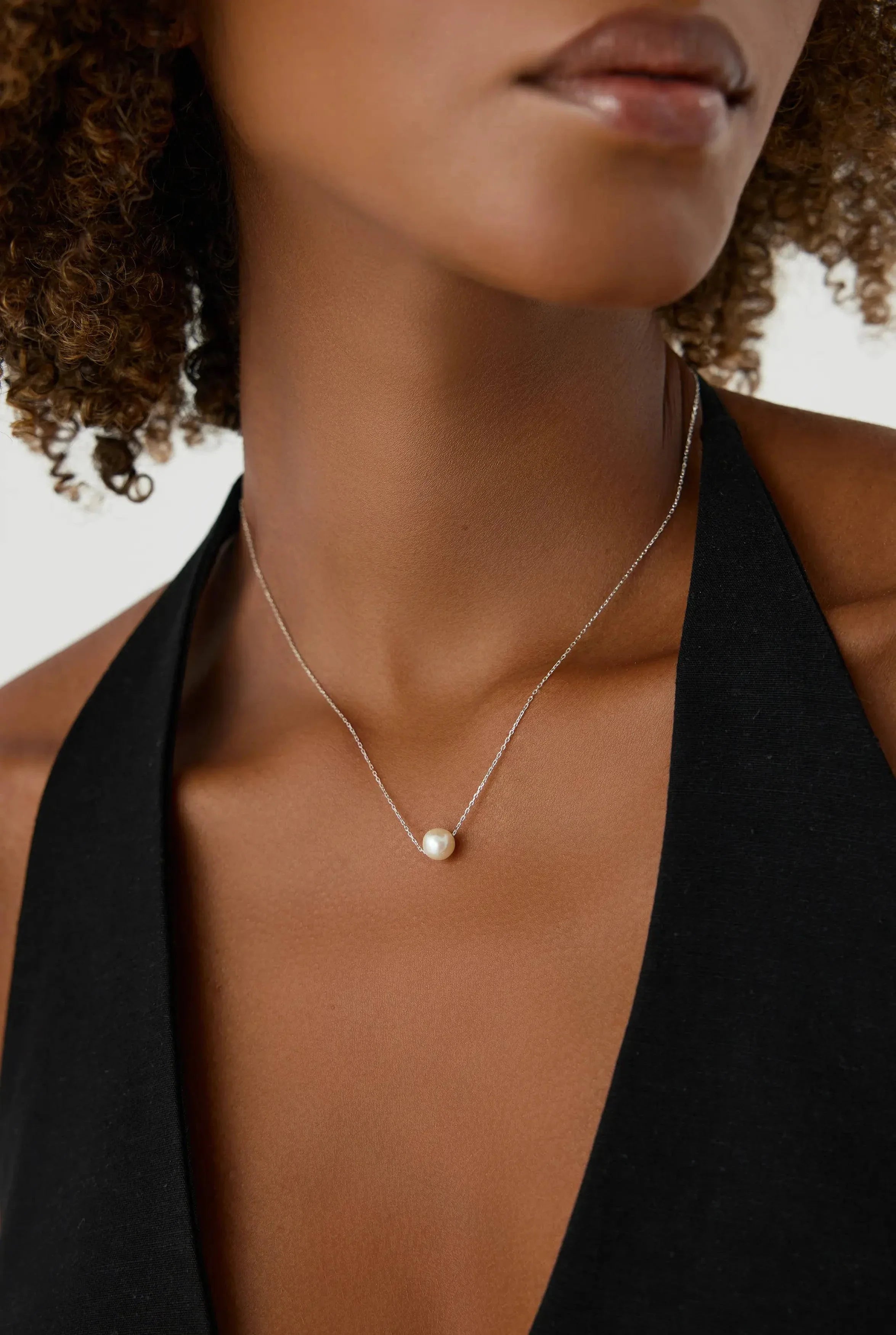 Single Pearl Necklace – 18K Gold-Plated Sterling Silver Simple Pearl Pendant Necklace