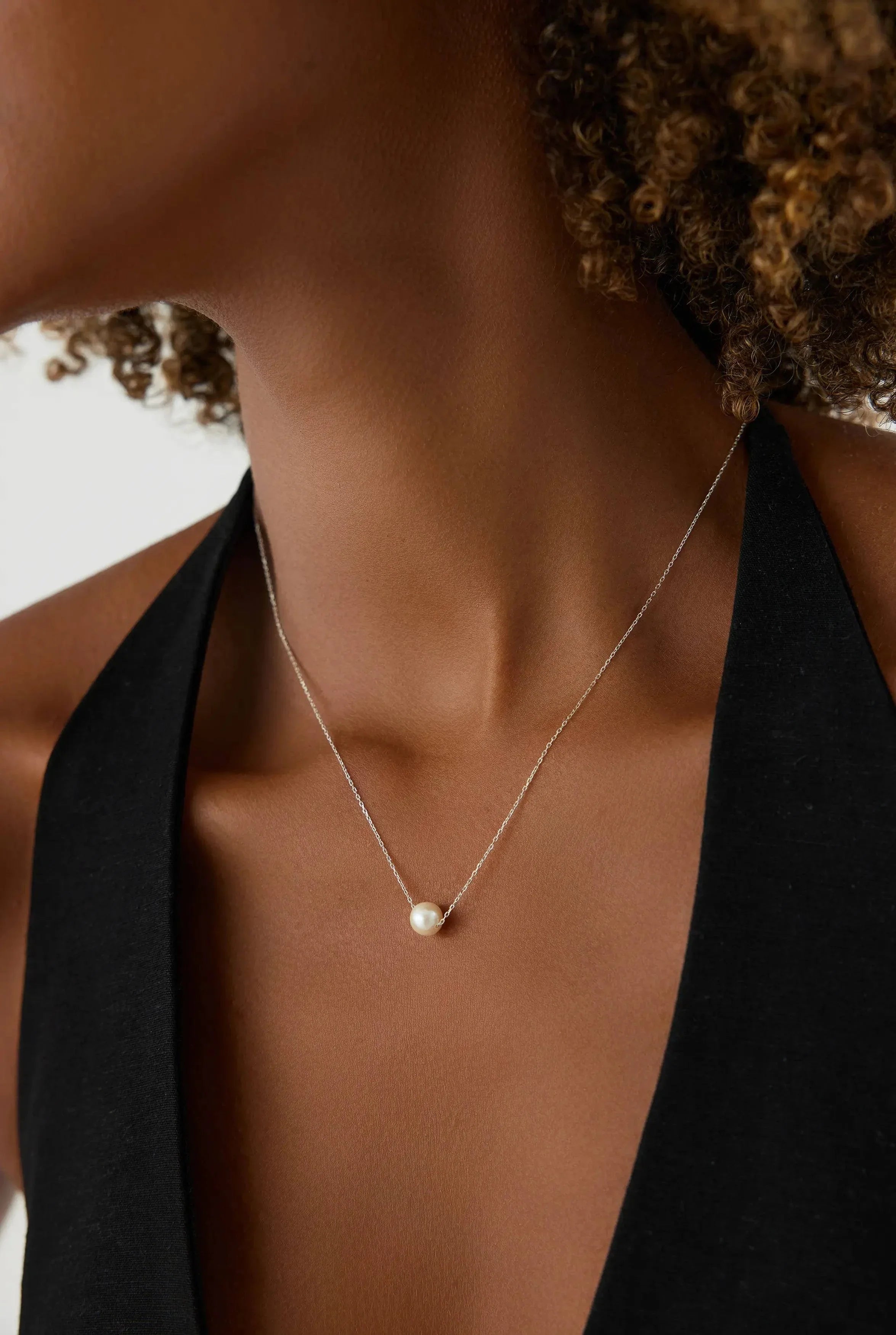 Single Pearl Necklace – 18K Gold-Plated Sterling Silver Simple Pearl Pendant Necklace