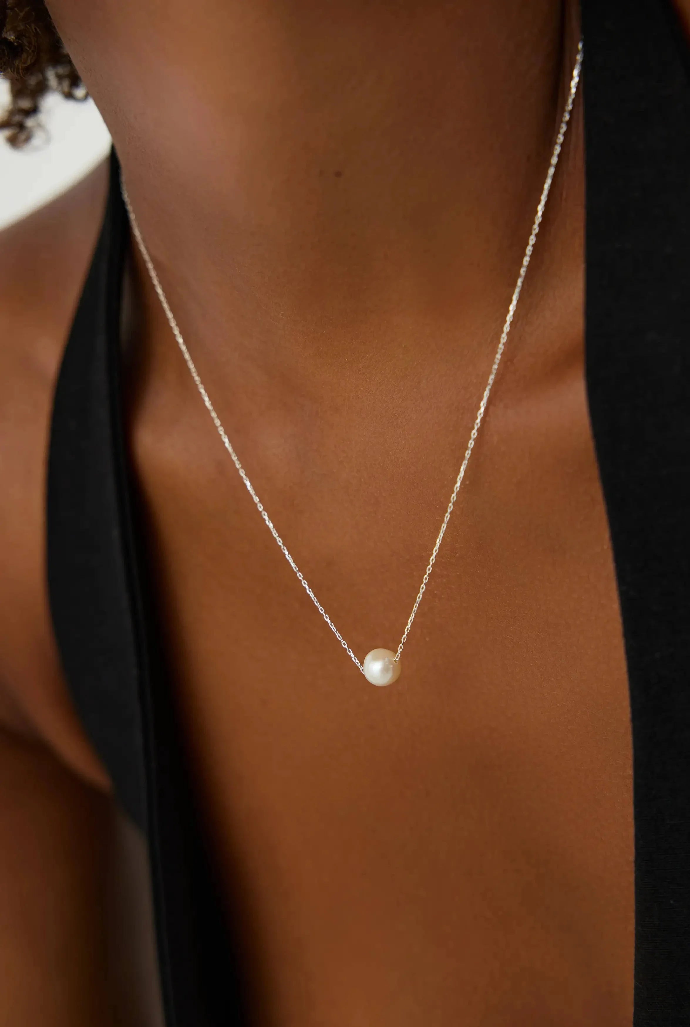 Single Pearl Necklace – 18K Gold-Plated Sterling Silver Simple Pearl Pendant Necklace