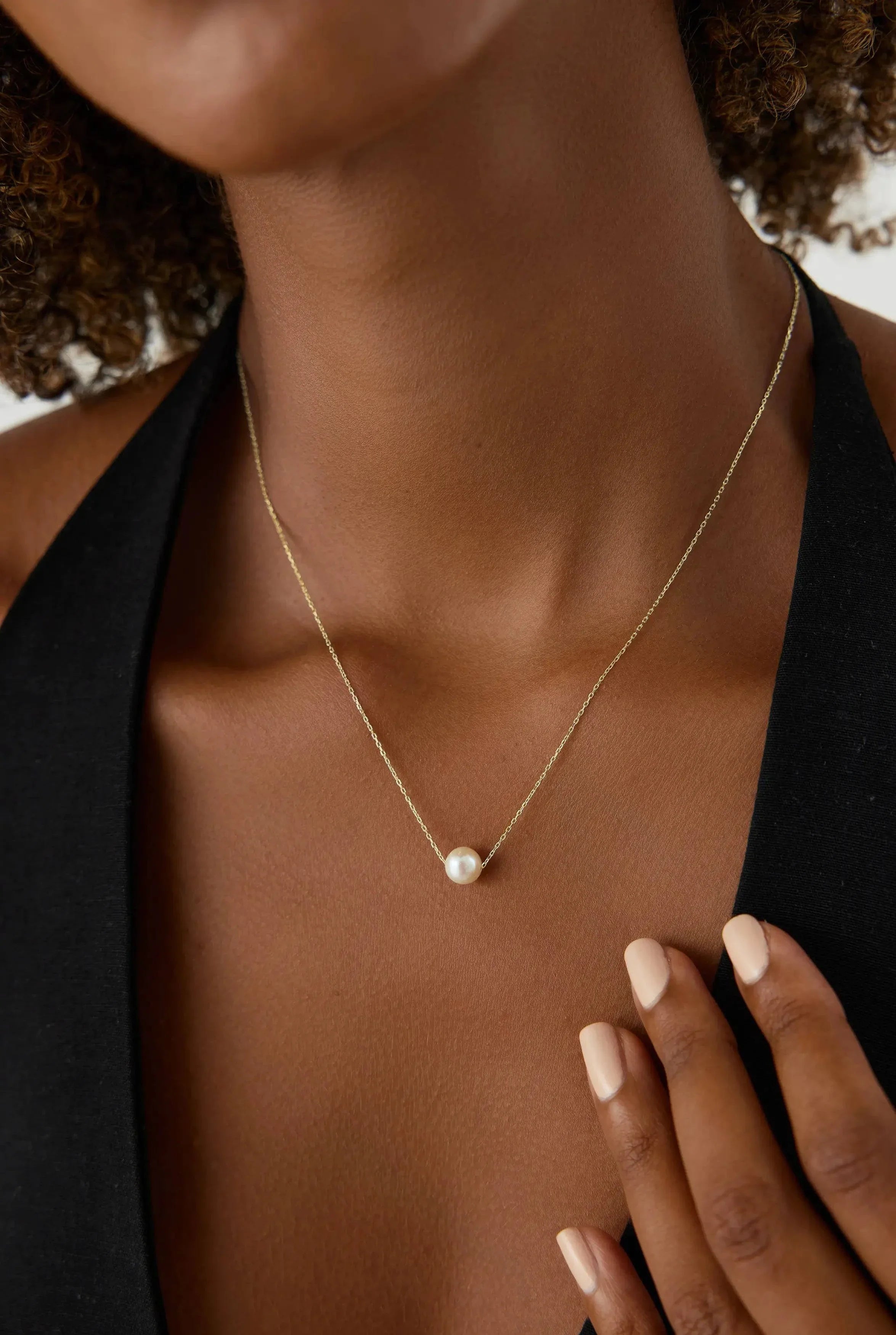 Single Pearl Necklace – 18K Gold-Plated Sterling Silver Simple Pearl Pendant Necklace