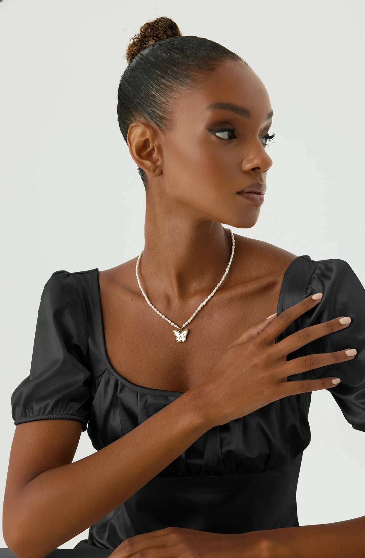 Butterfly Initial Pendant with Freshwater Pearls Beaded Necklace, 18K Gold-Plated Sterling Silver