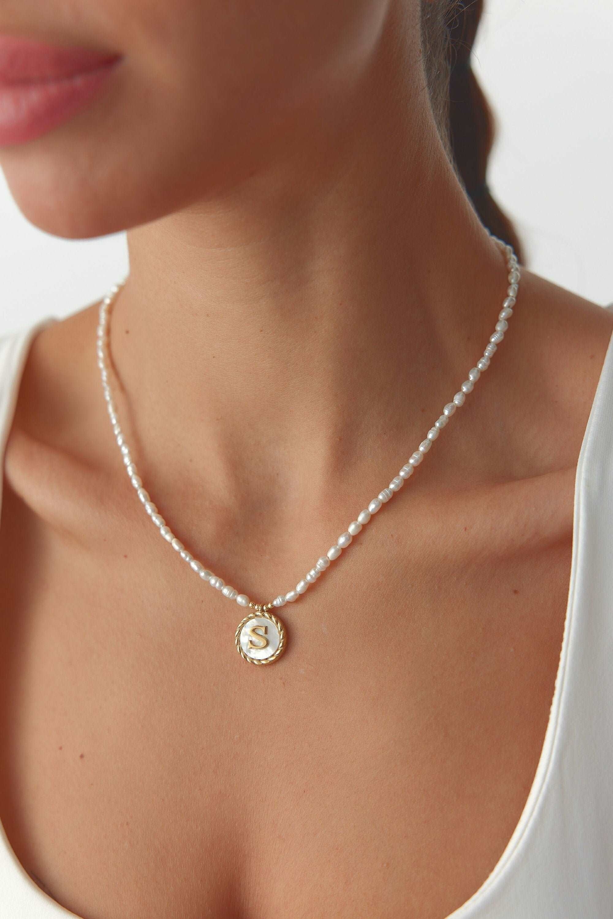 Freshwater Pearl Initial Pendant Necklace – 18K Gold-Plated Sterling Silver