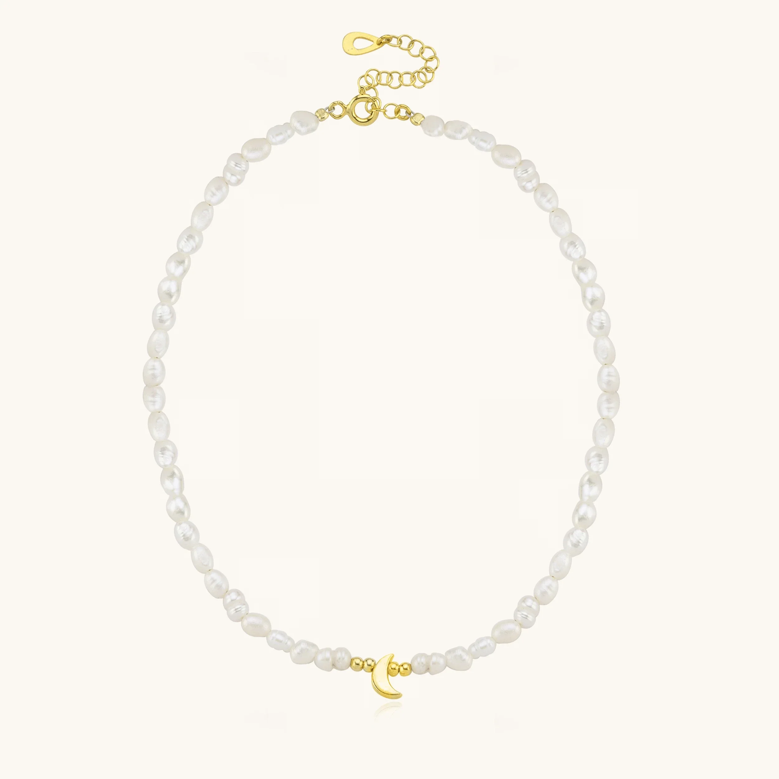 Moon and Freshwater Pearl Necklace – 925K Sterling Silver with 18K Gold-Plating