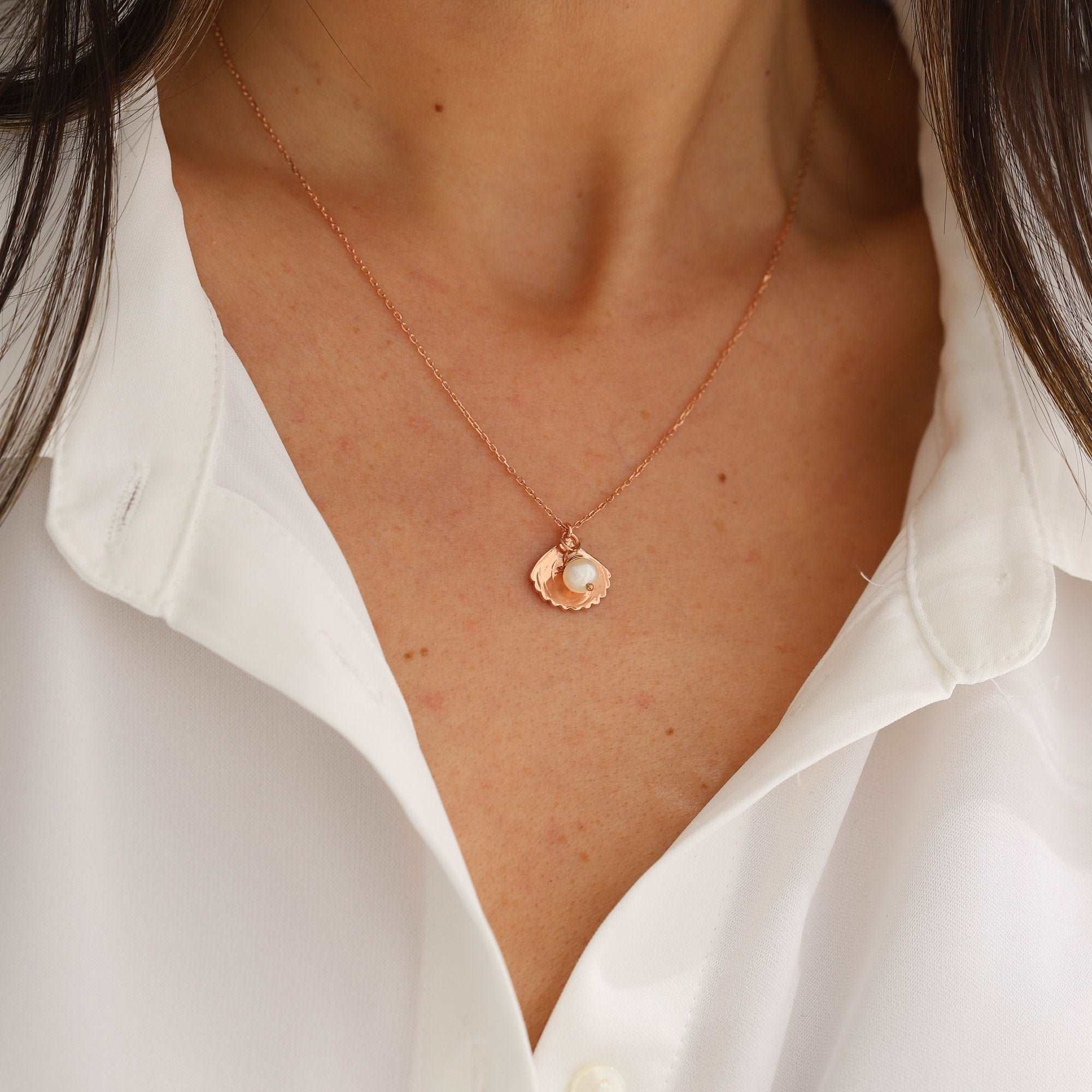 Seashell and Pearl Necklace - 18K Gold-Plated Sterling Silver