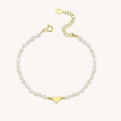 Gold Heart and Freshwater Pearl Bracelet – Elegant 925K Sterling Silver Jewelry