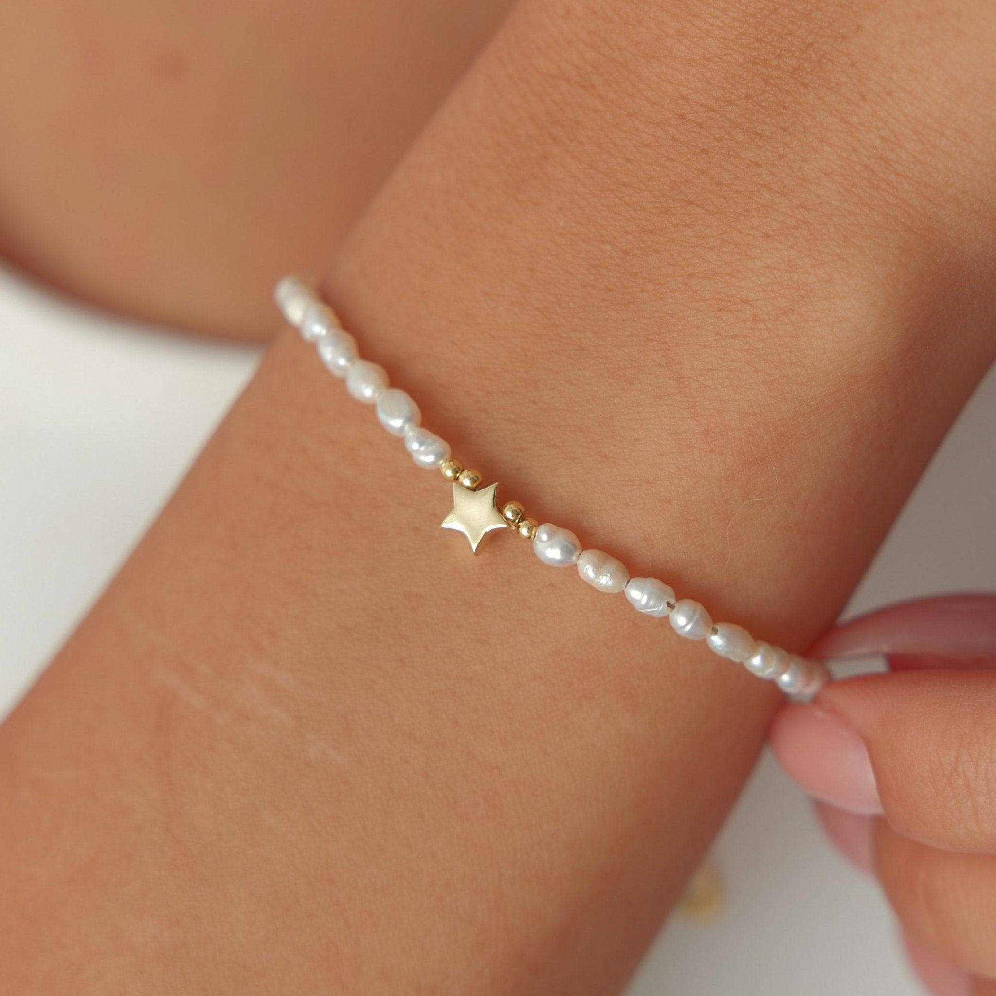 Star and Freshwater Pearl Bracelet – 18K Gold-Plated Sterling Silver