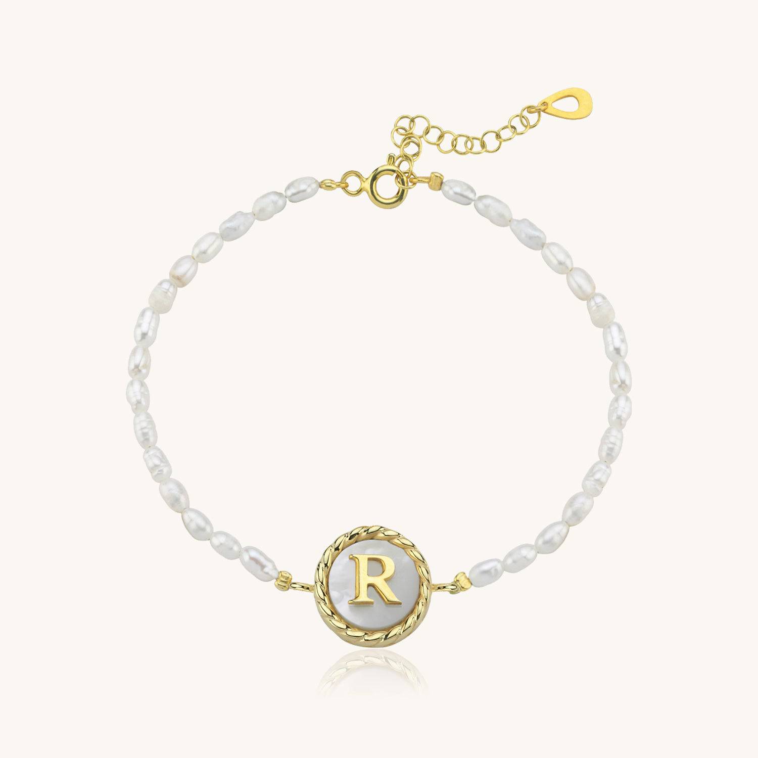 Freshwater Pearl Initial Bracelet – 18K Gold-Plated Sterling Silver