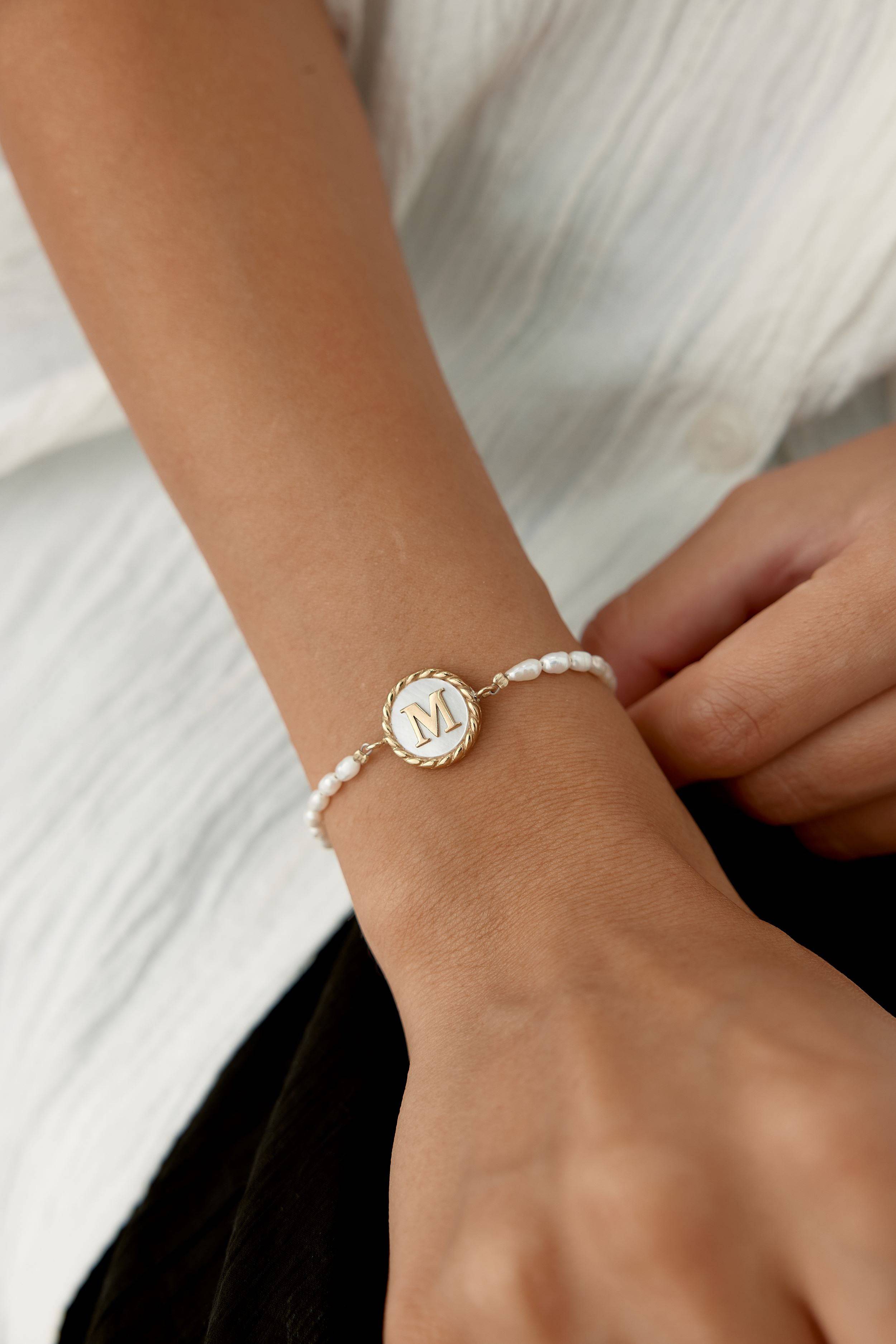 Freshwater Pearl Initial Bracelet – 18K Gold-Plated Sterling Silver