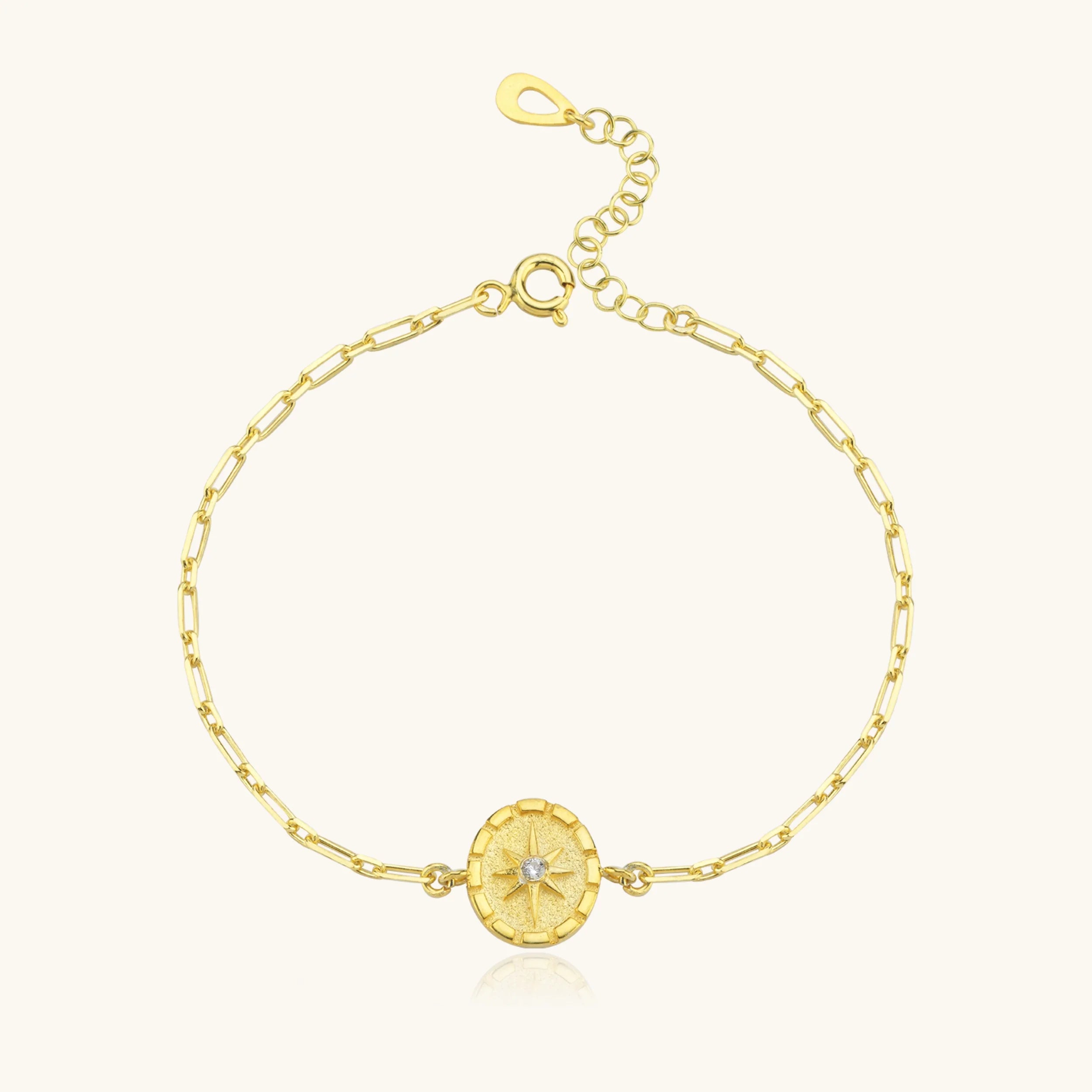 Compass Star Bracelet – 18K Gold-Plated Sterling Silver Chain Bracelet
