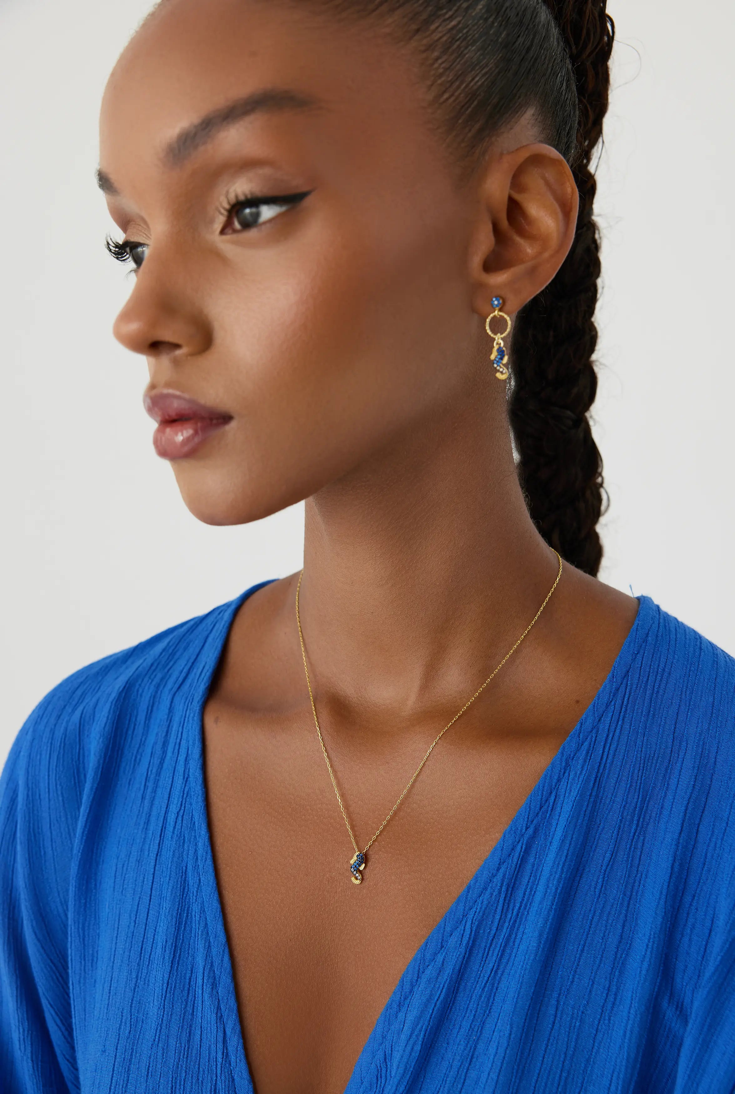 Seahorse Necklace with CZ Colorful Stones, 18K Gold-Plated Sterling Silver