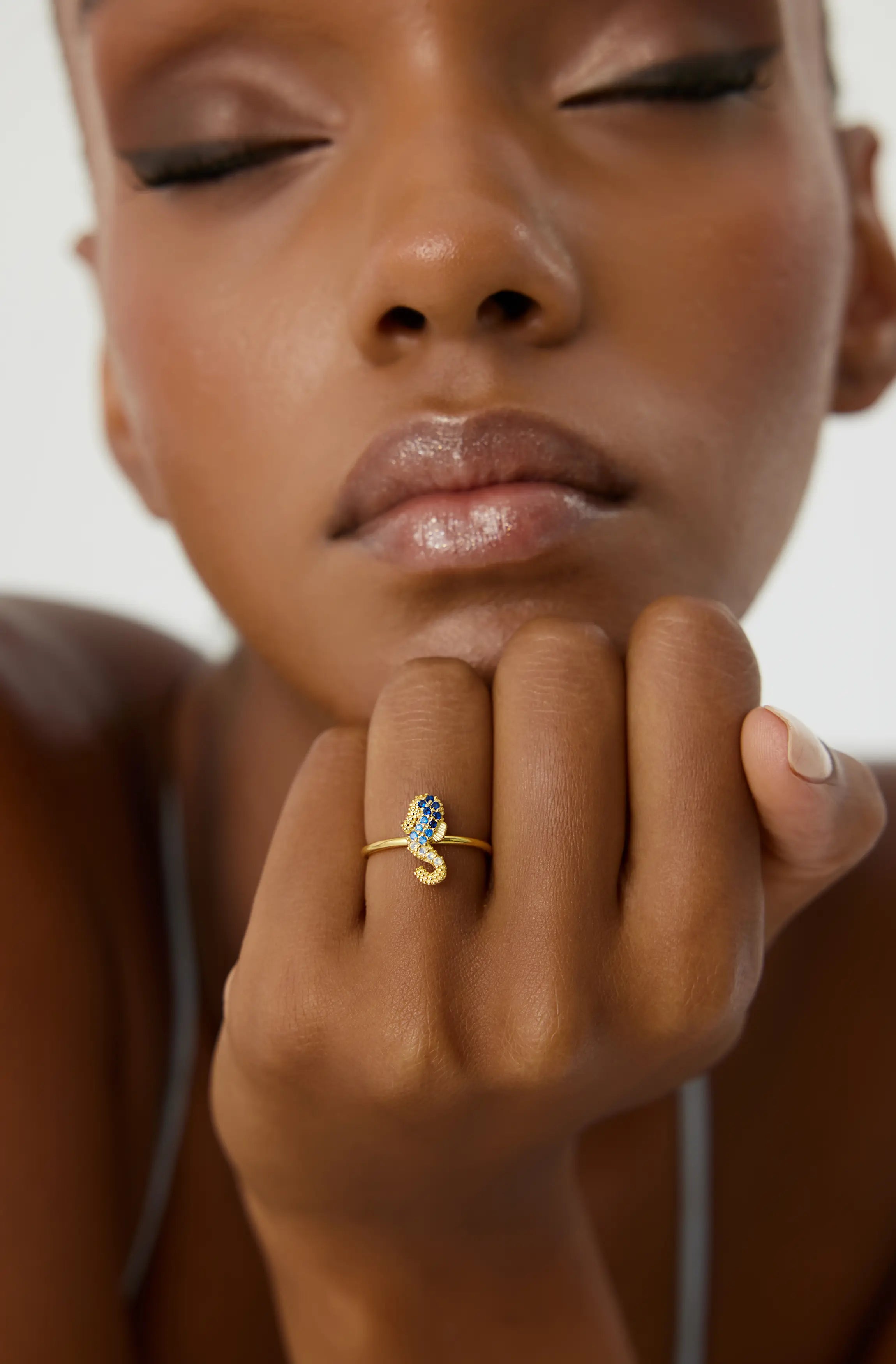 Seahorse Ring with CZ Colorful Stones, 18K Gold-Plated Sterling Silver