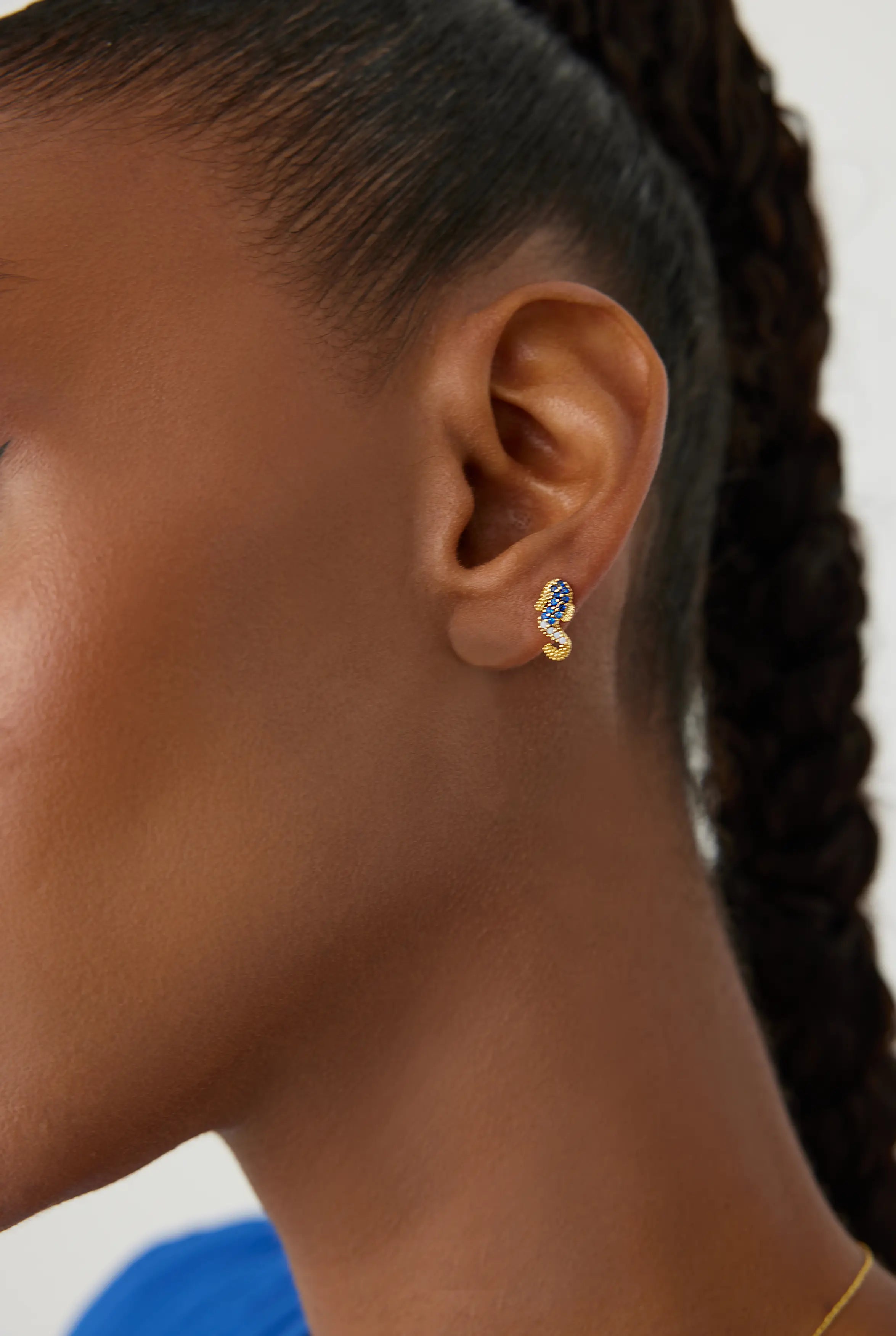 Seahorse Earrings with CZ Colorful Stones, 18K Gold-Plated Sterling Silver