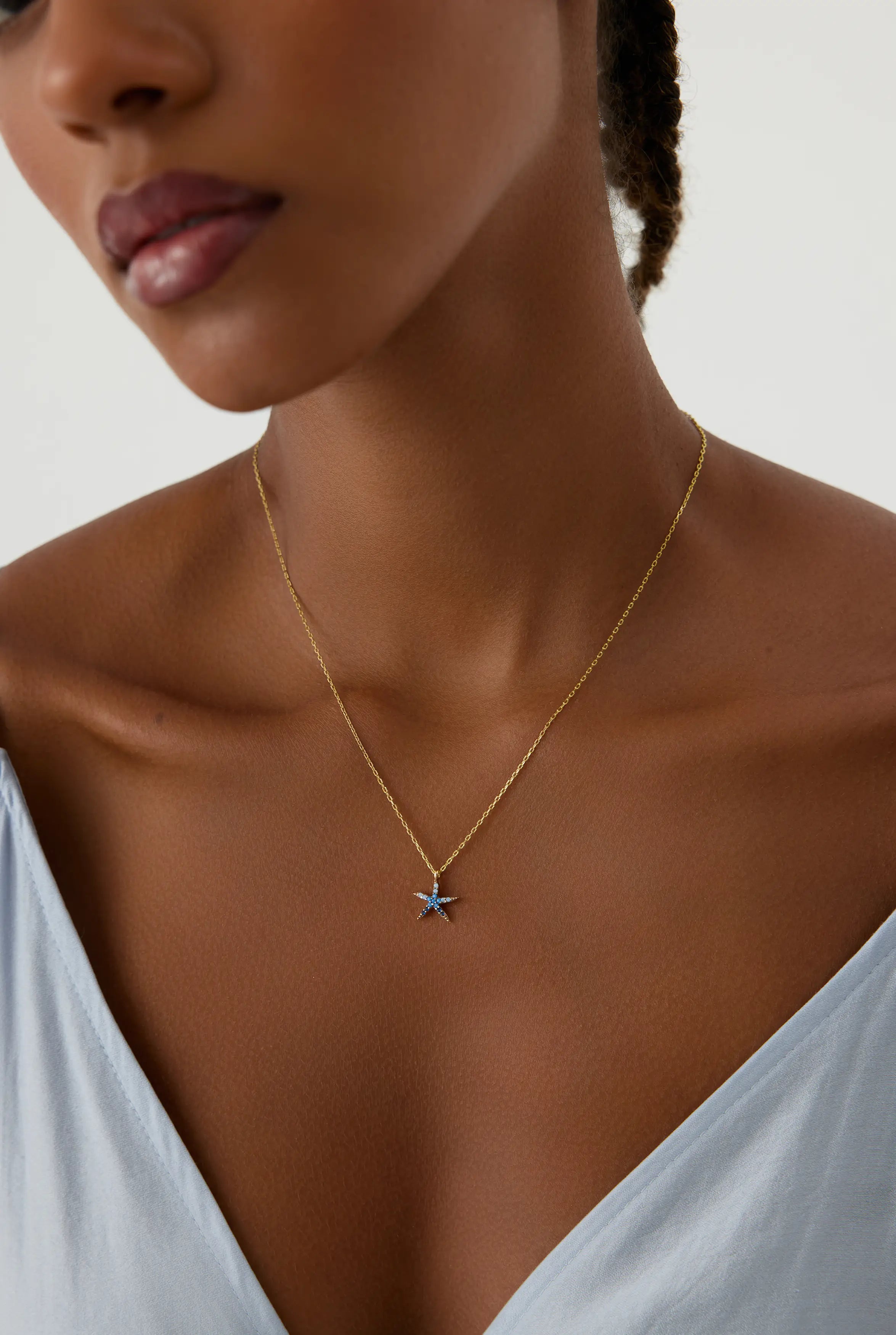Starfish Necklace - 18K Gold-Plated Sterling Silver with Blue CZ Stones