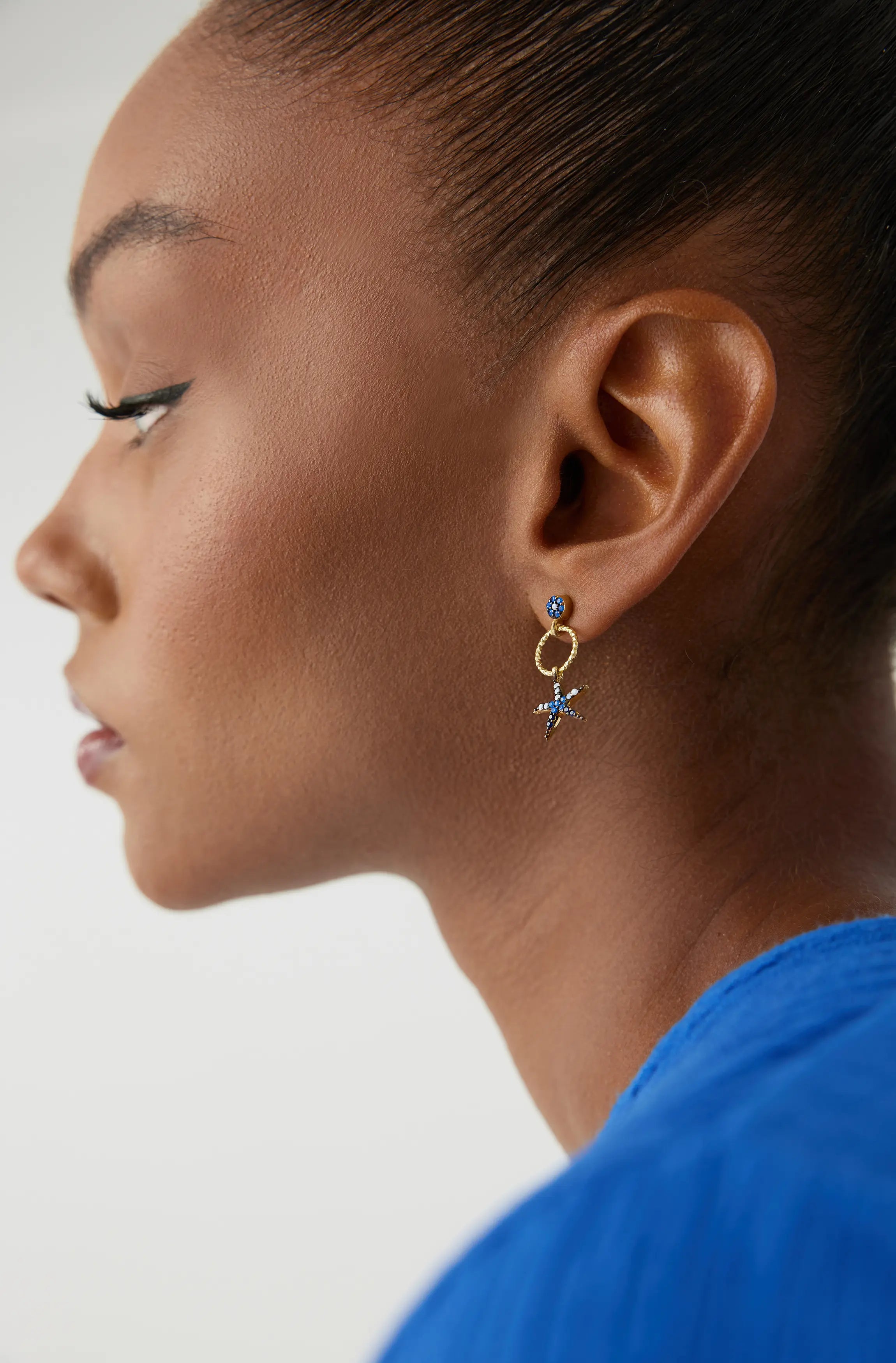 Starfish Earrings with CZ Colorful Stones, 18K Gold-Plated Sterling Silver