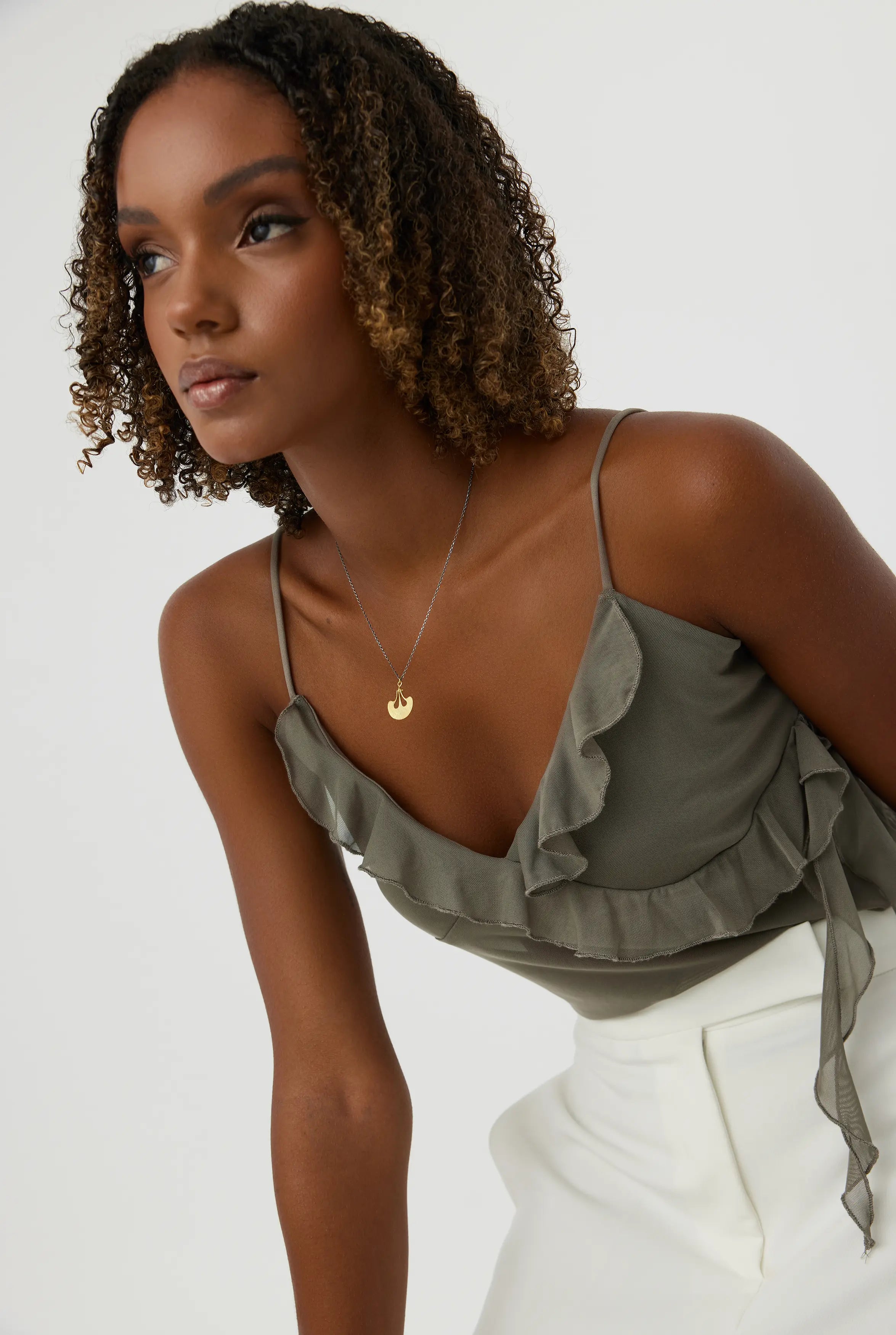 Ginkgo Leaf Pendant Necklace, 18K Gold-Plated Oxidized Sterling Silver