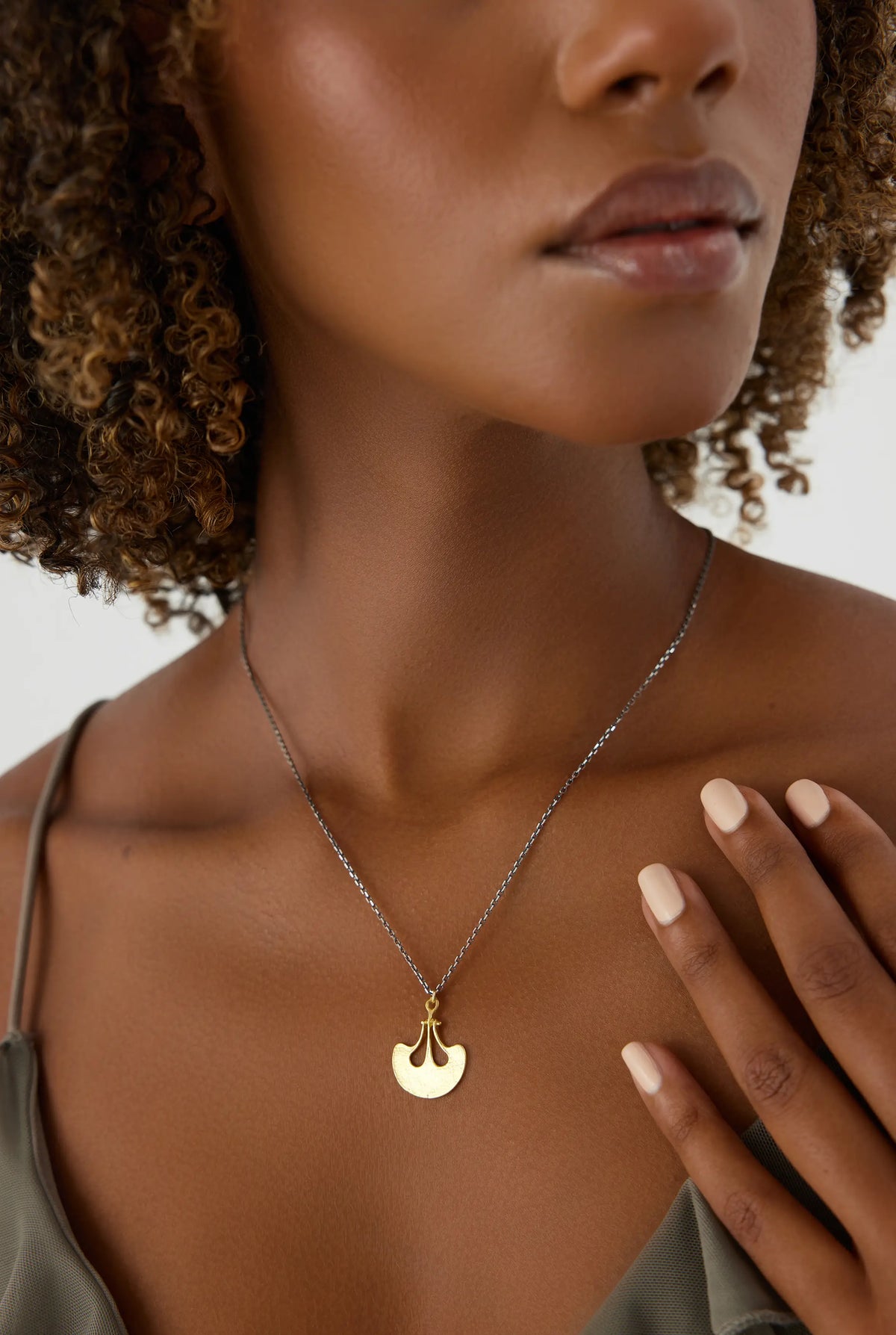 Ginkgo Leaf Pendant Necklace, 18K Gold-Plated Oxidized Sterling Silver