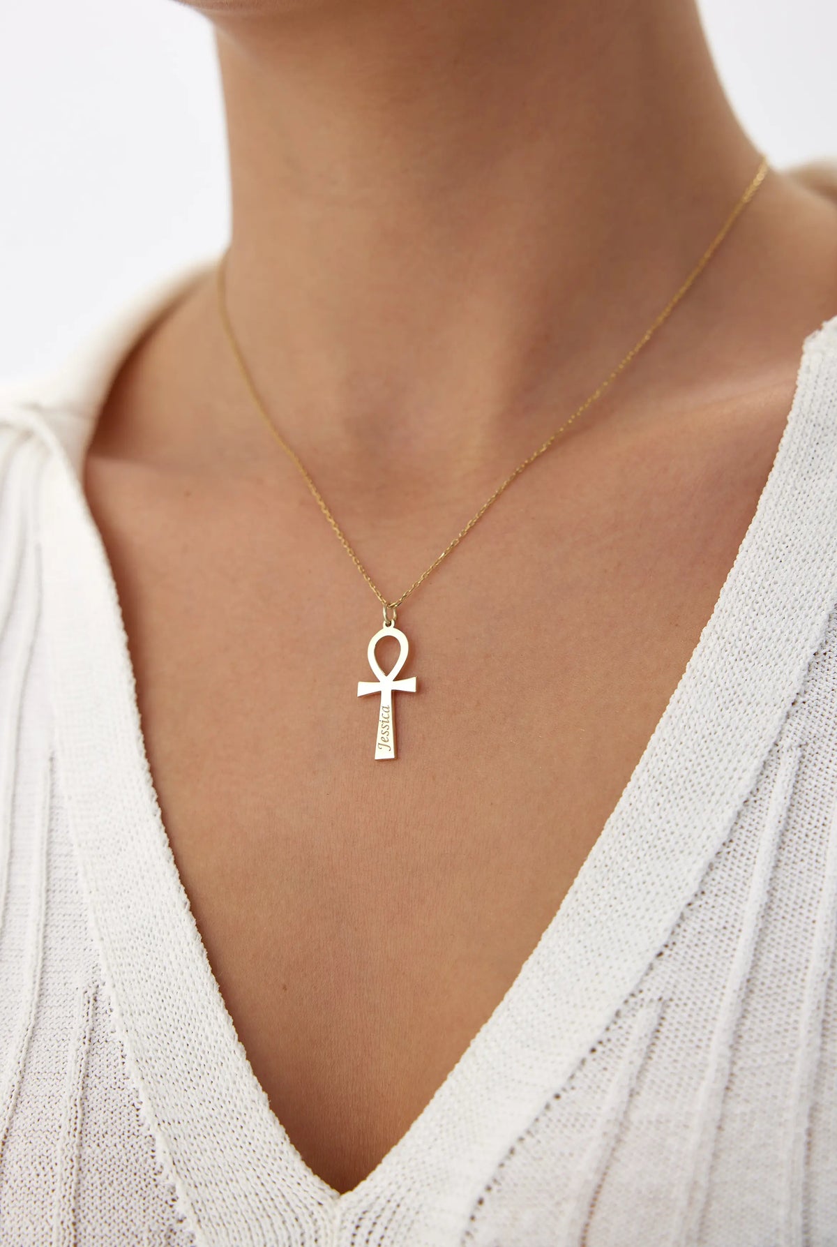 Ankh Necklace, Personalized 18K Gold-Plated Sterling Silver