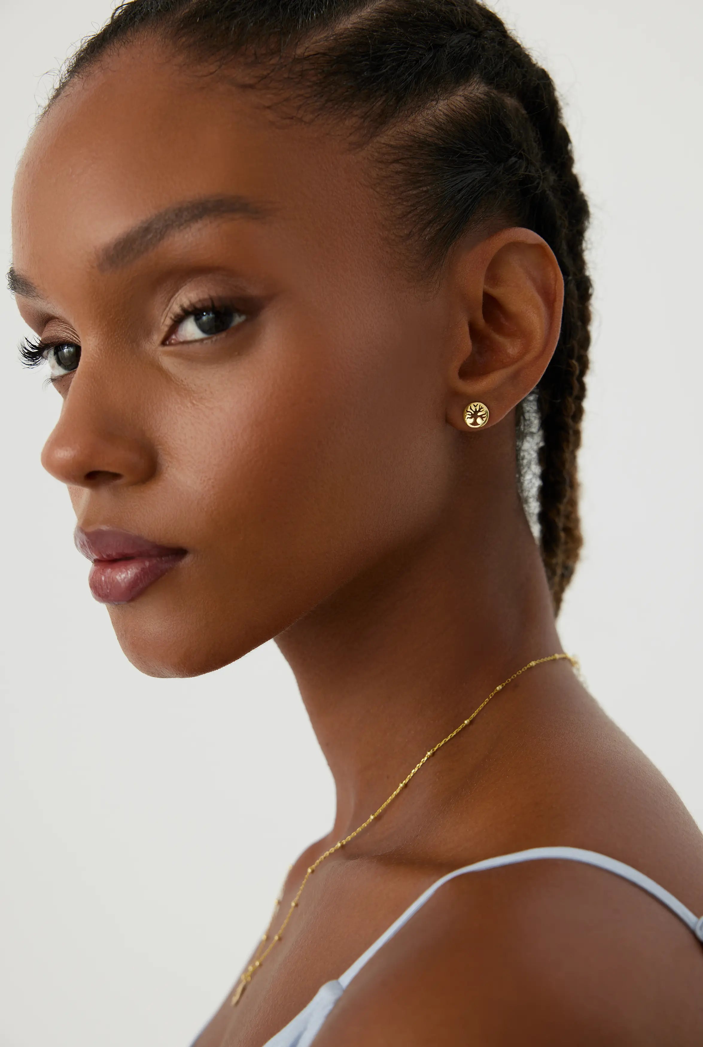 Dainty Tree of Life Stud Earrings, 18K Gold-Plated Sterling Silver Nature-Inspired Elegance