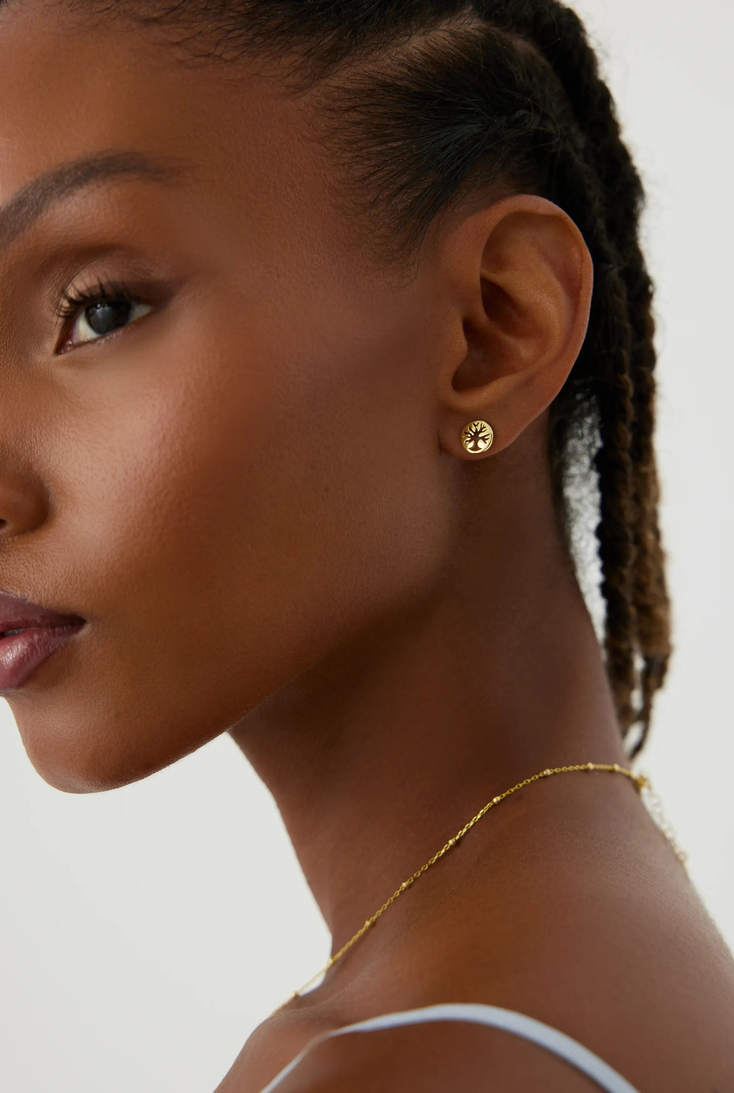 Dainty Tree of Life Stud Earrings, 18K Gold-Plated Sterling Silver Nature-Inspired Elegance