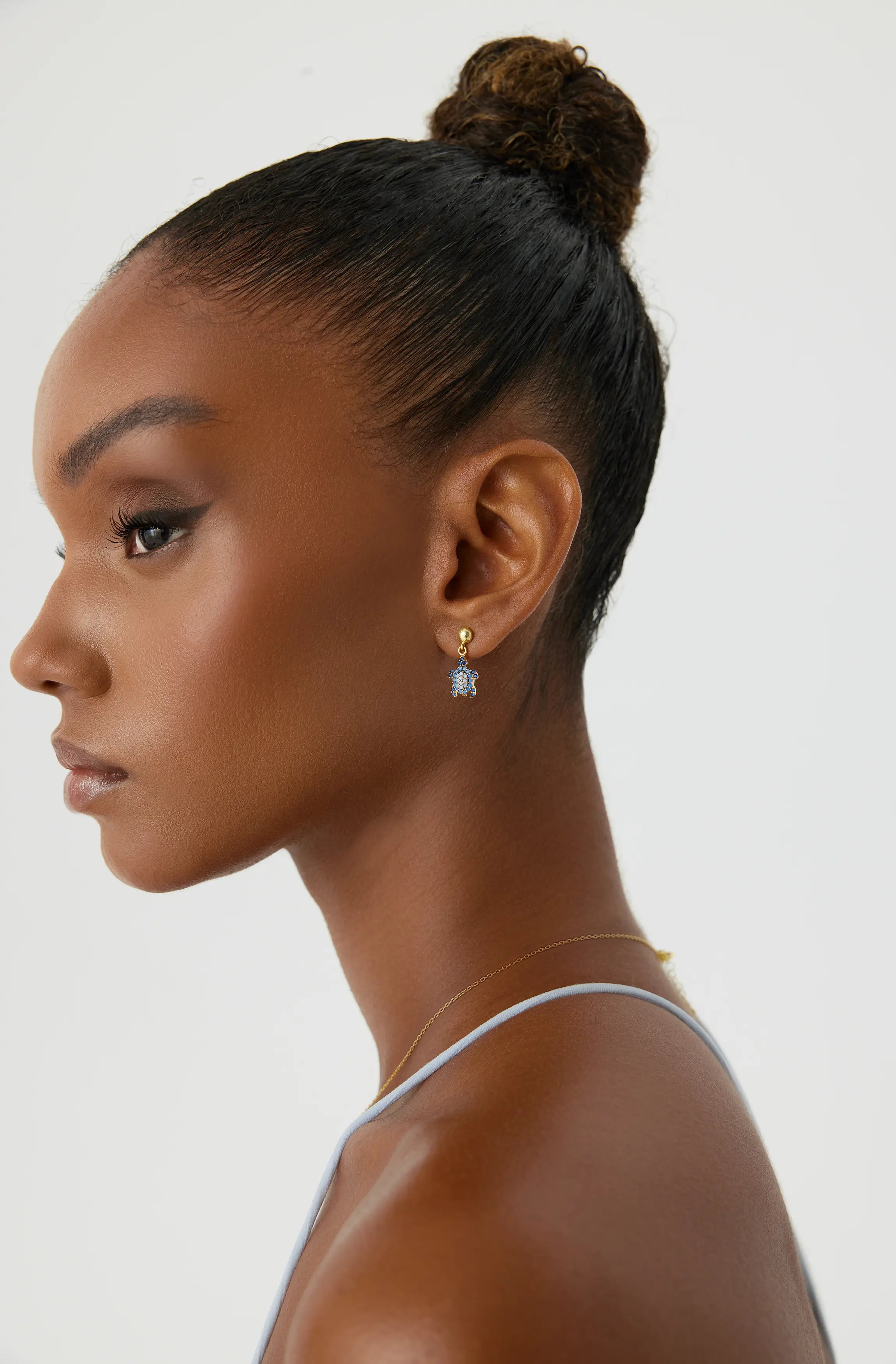 Turtle Earrings with CZ Colorful Stones, 18K Gold-Plated Sterling Silver